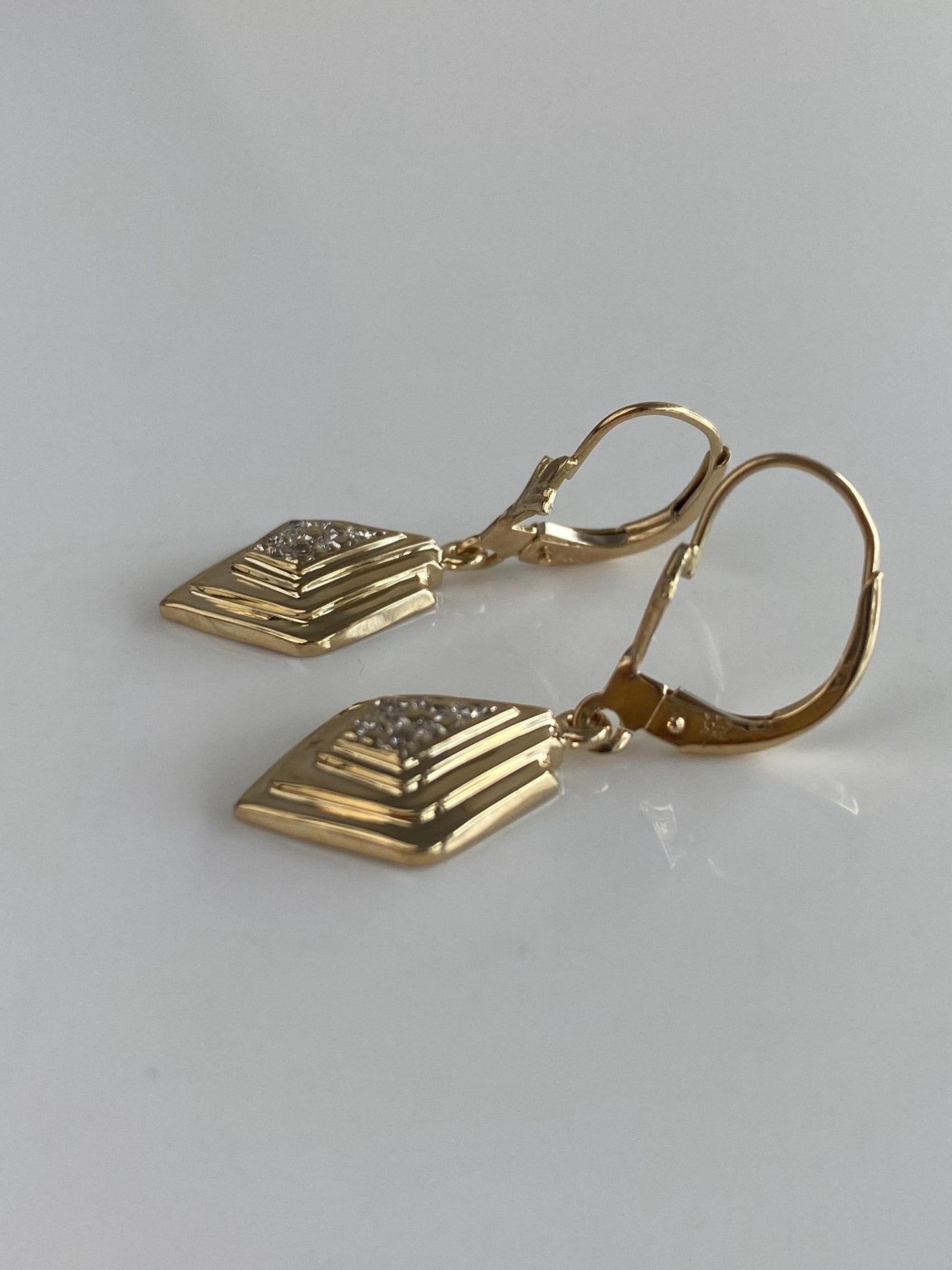 Vintage Solid 14k White & Yellow Gold Diamonds Dangle Earrings