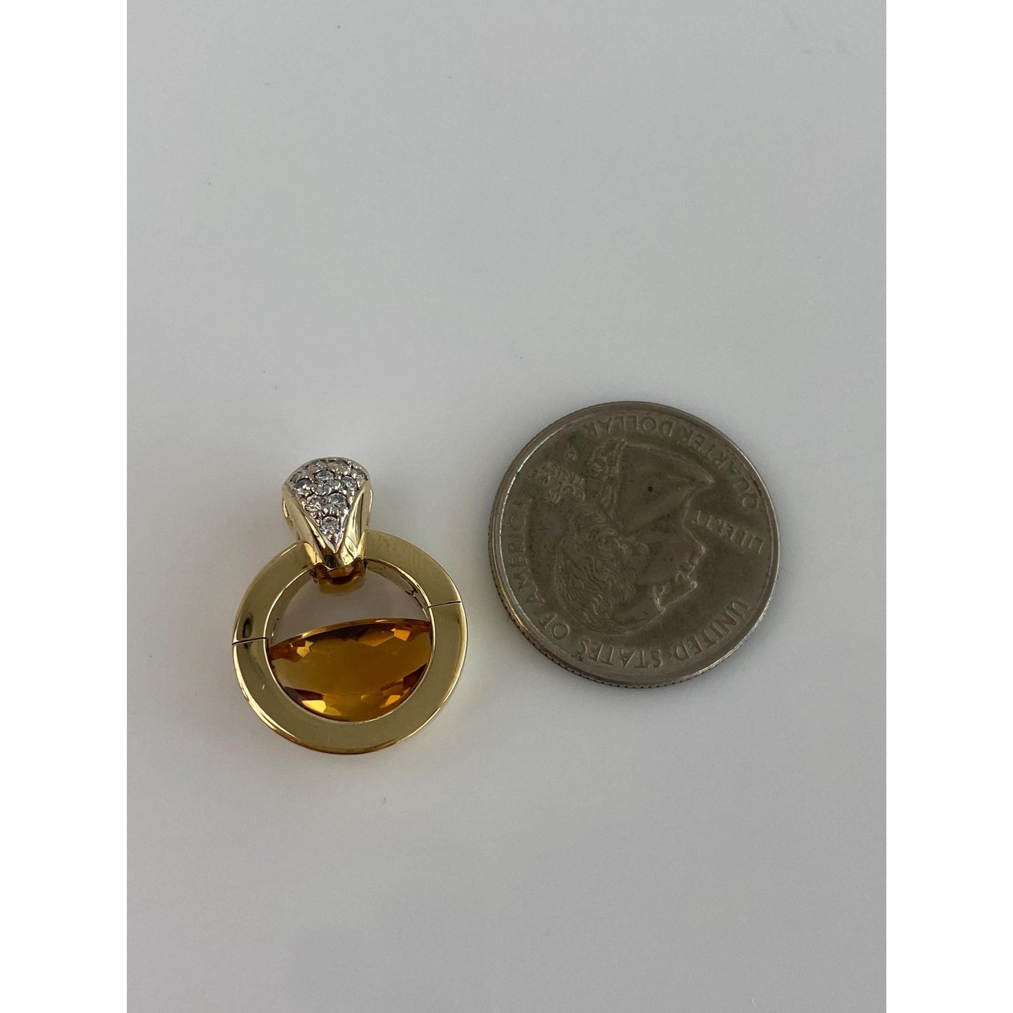 Vintage Solid 18k Yellow Gold Diamond Citrine Charm