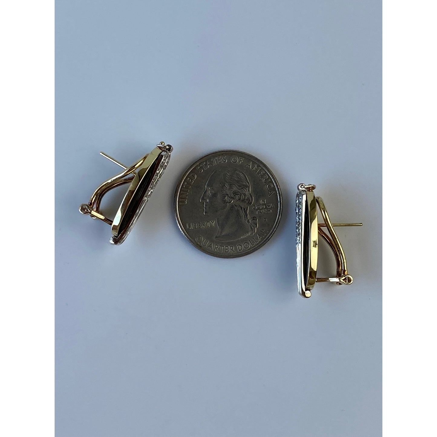 Vintage Solid 14k White & Yellow Gold Onyx Diamond Drop Earrings