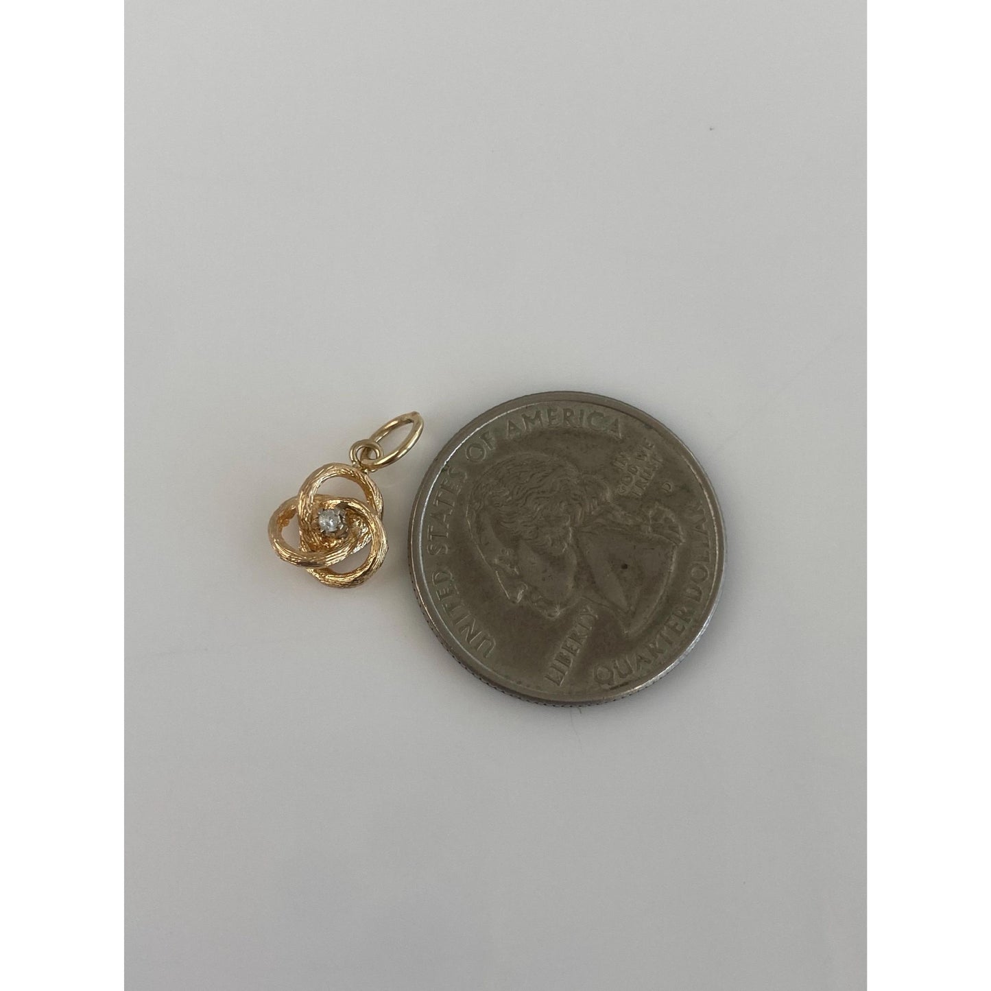 Vintage Solid 14k Yellow Gold Clear Sapphire Knot Charm