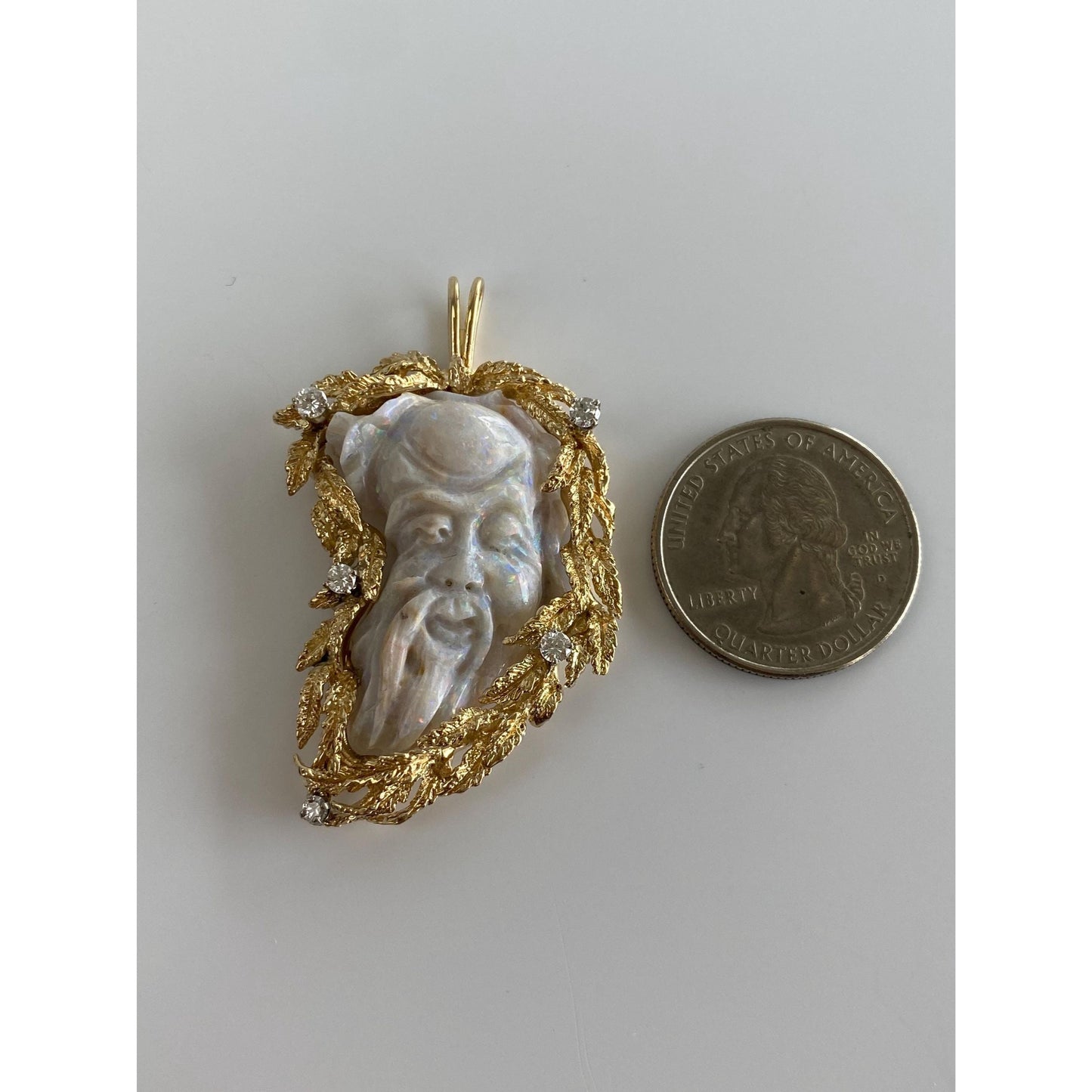 Vintage Solid 14k Yellow Gold Diamond Agate God Man Charm