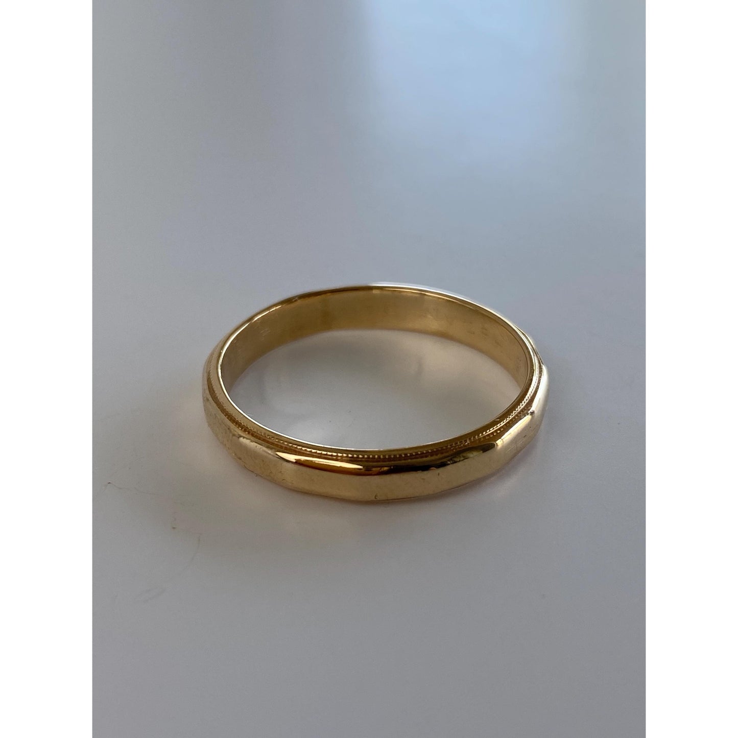 Vintage Solid 14k Yellow Gold Faceted Milgrain Ring Band - Size 11.75