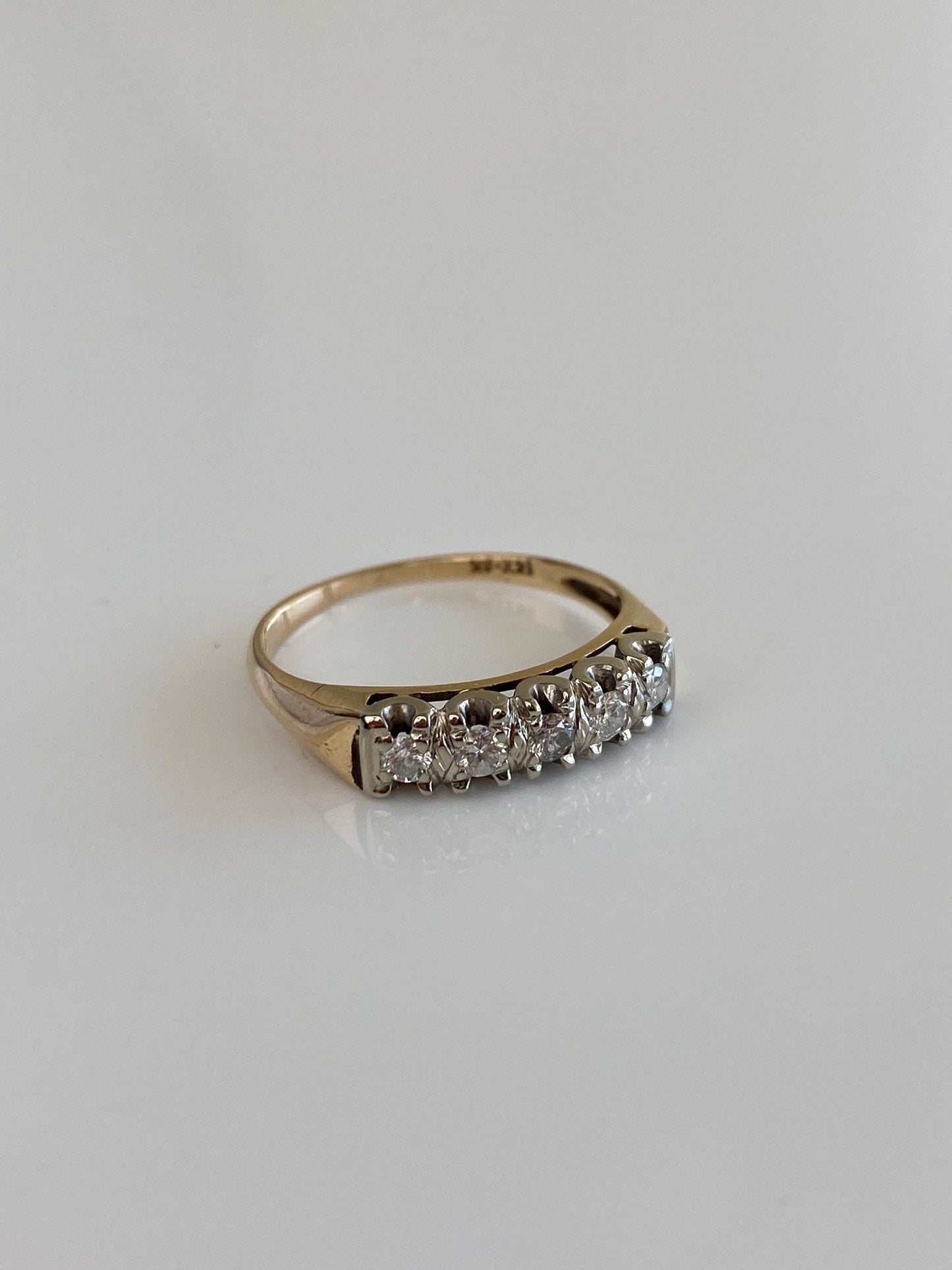 Vintage Solid 14k White & Yellow Gold Diamond Ring Band - Size 6