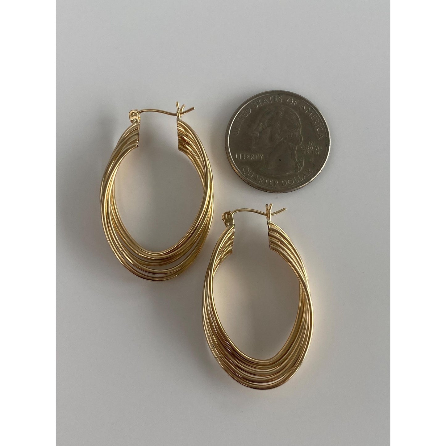 Vintage 14k Yellow Gold Layered Oval Hoop Earrings
