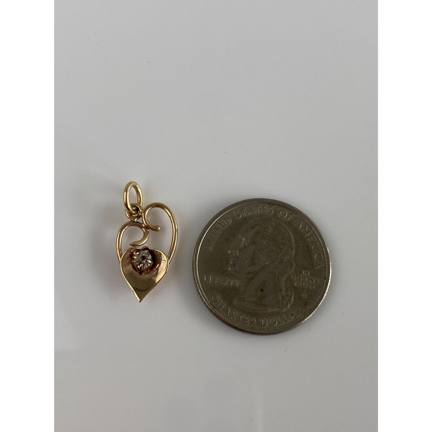 Vintage Solid 10k Yellow Gold Clear Cubic Zirconia Abstract Heart Charm