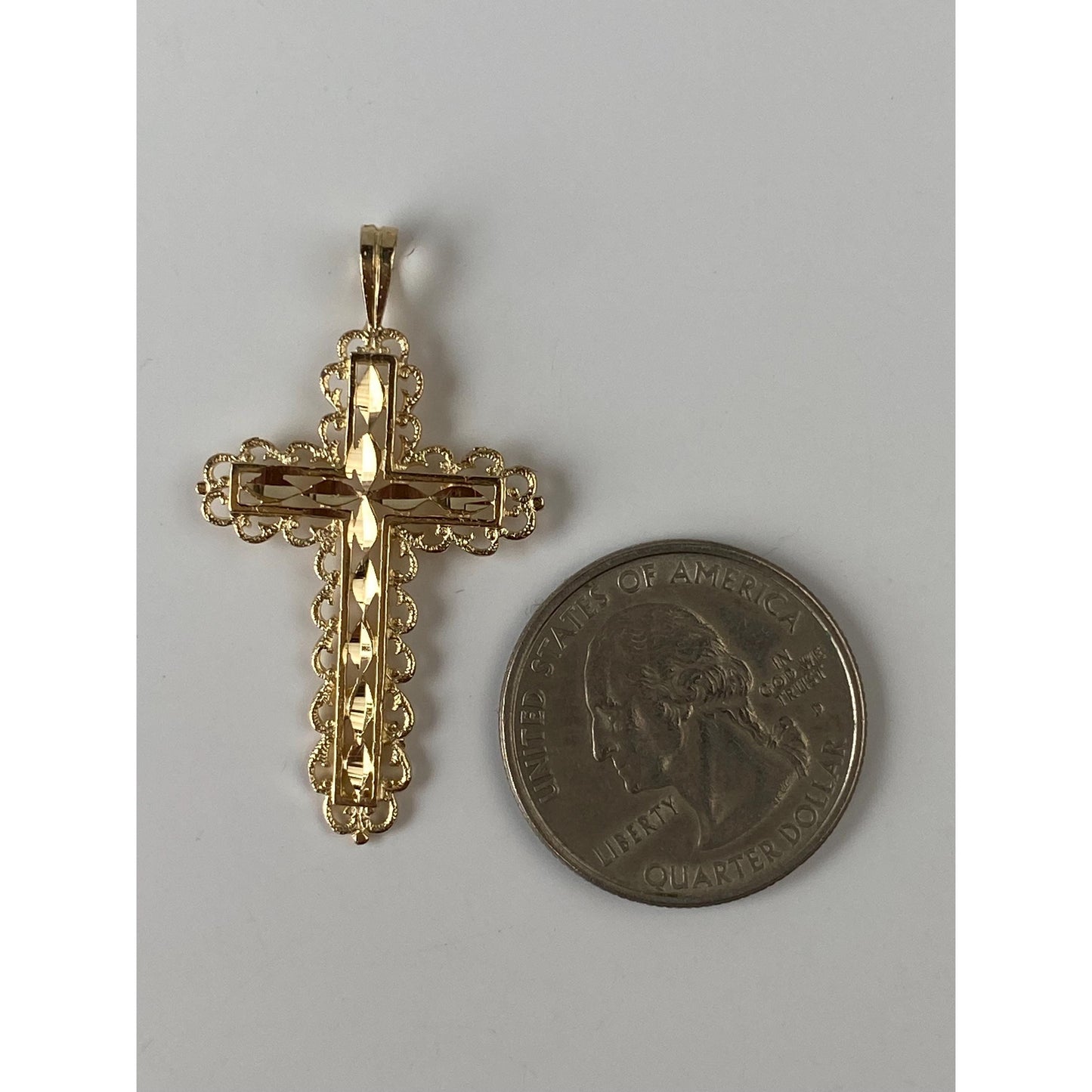 Vintage Solid 14k Yellow Gold Diamond Cut Cross Charm