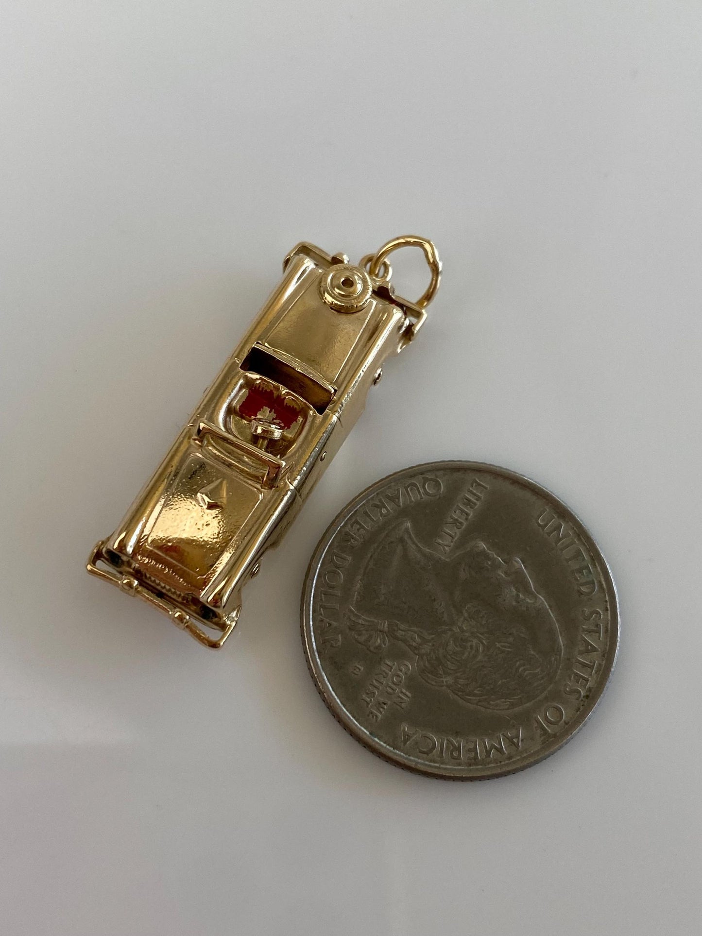 Vintage 14k Yellow Gold Red Enamel Articulated Car Charm
