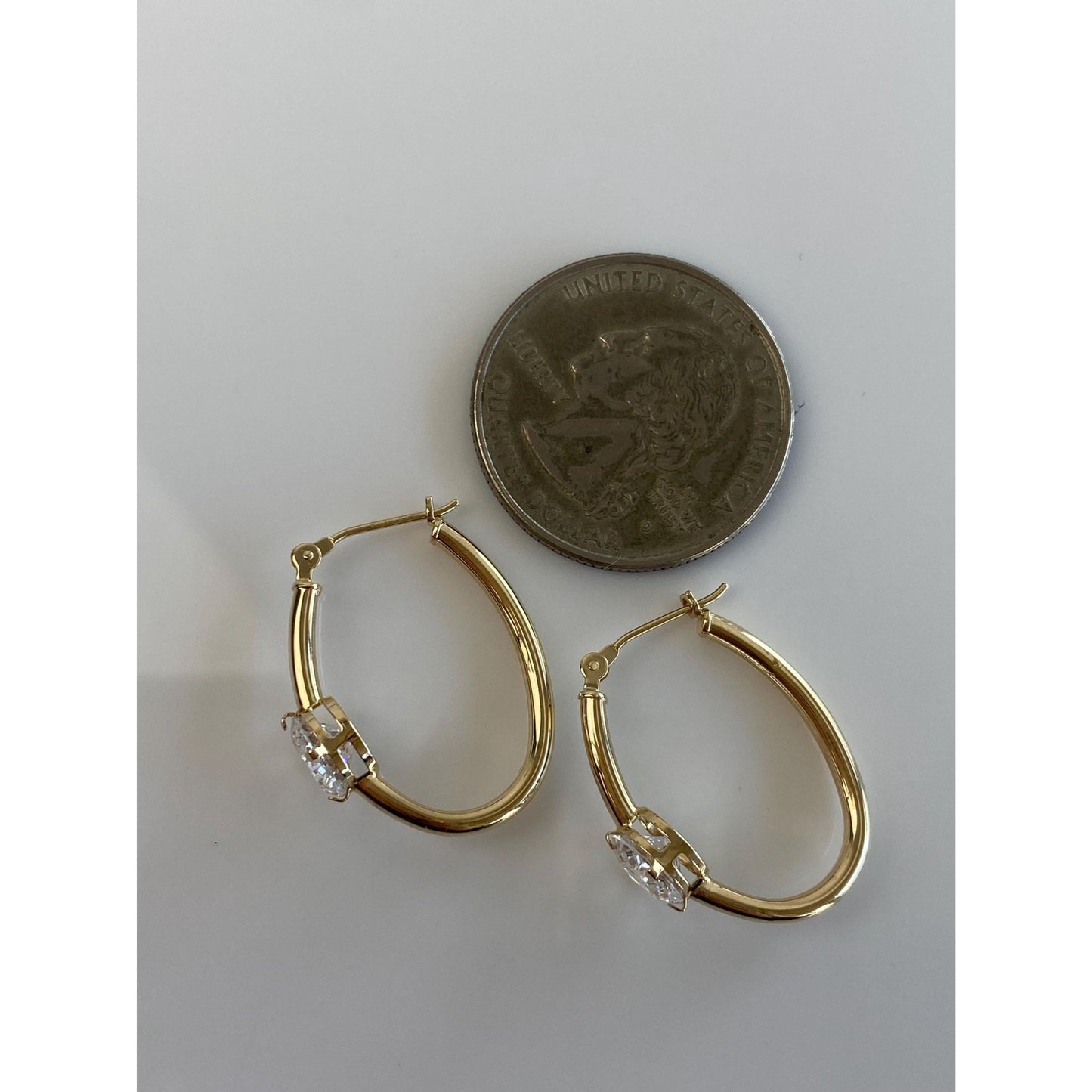 Vintage 14k Yellow Gold Cubic Zirconia Oval Hoop Earrings