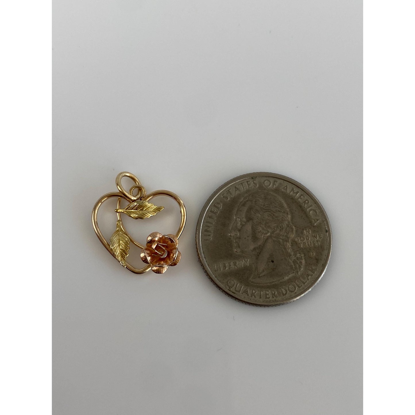 Vintage Solid 10k Multi Tone Gold Rose Flower Heart Charm