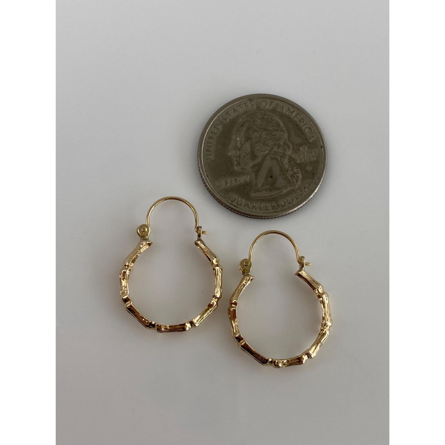 Vintage Solid 14k Yellow Gold Bamboo Hoop Earrings