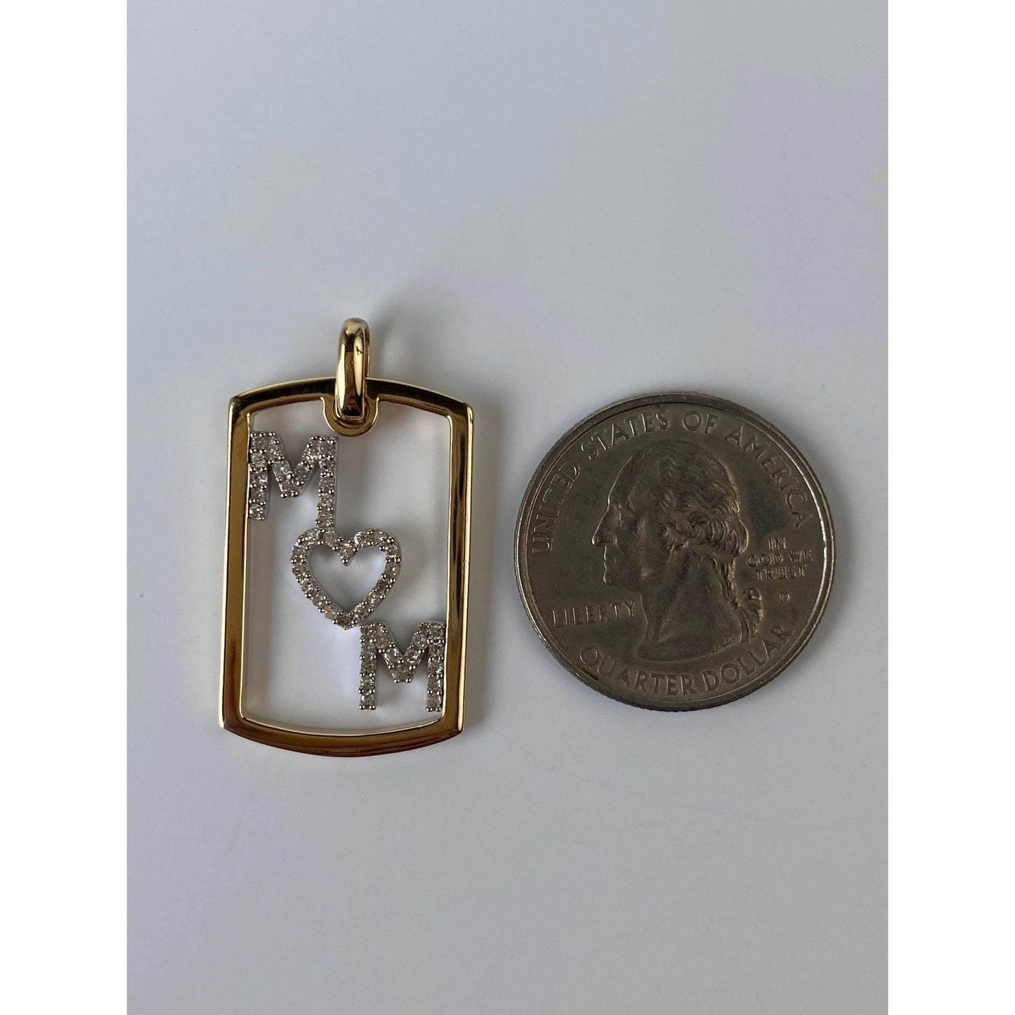 Solid 14k Yellow Gold Diamond 'Mom' Charm
