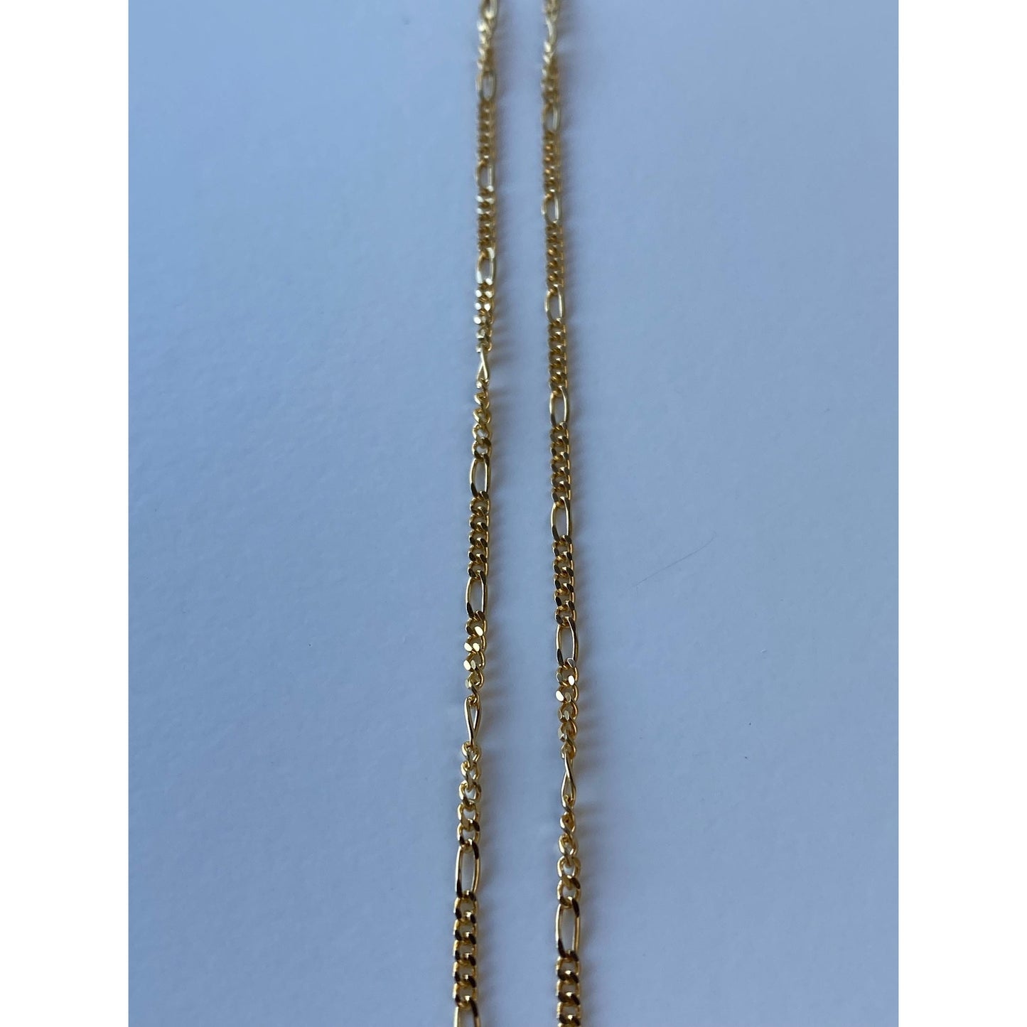 Vintage Solid 18k Yellow Gold Garnet Figaro Chain Necklace - 16.5 inches