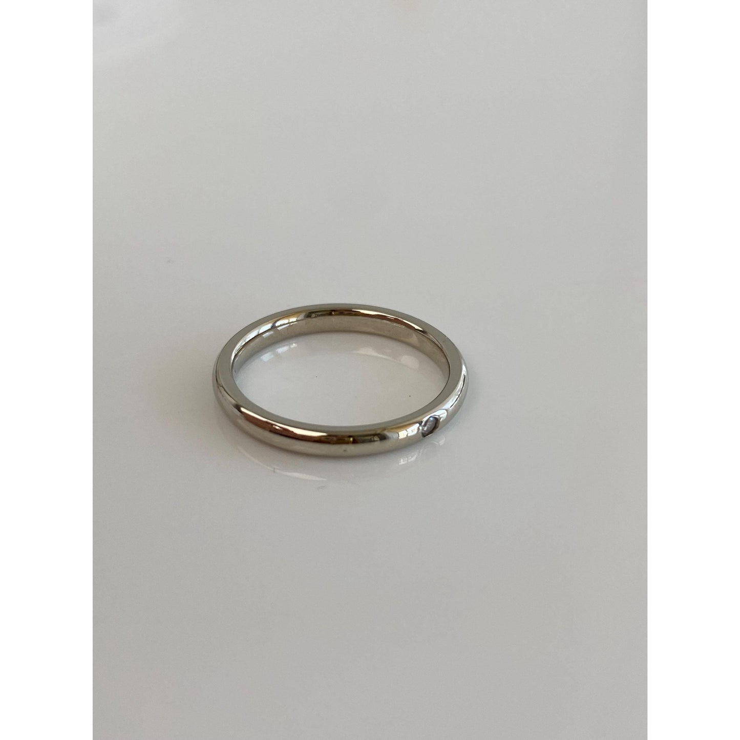 Vintage Solid 14k White Gold Clear Spinel Ring Band - Size 6.25