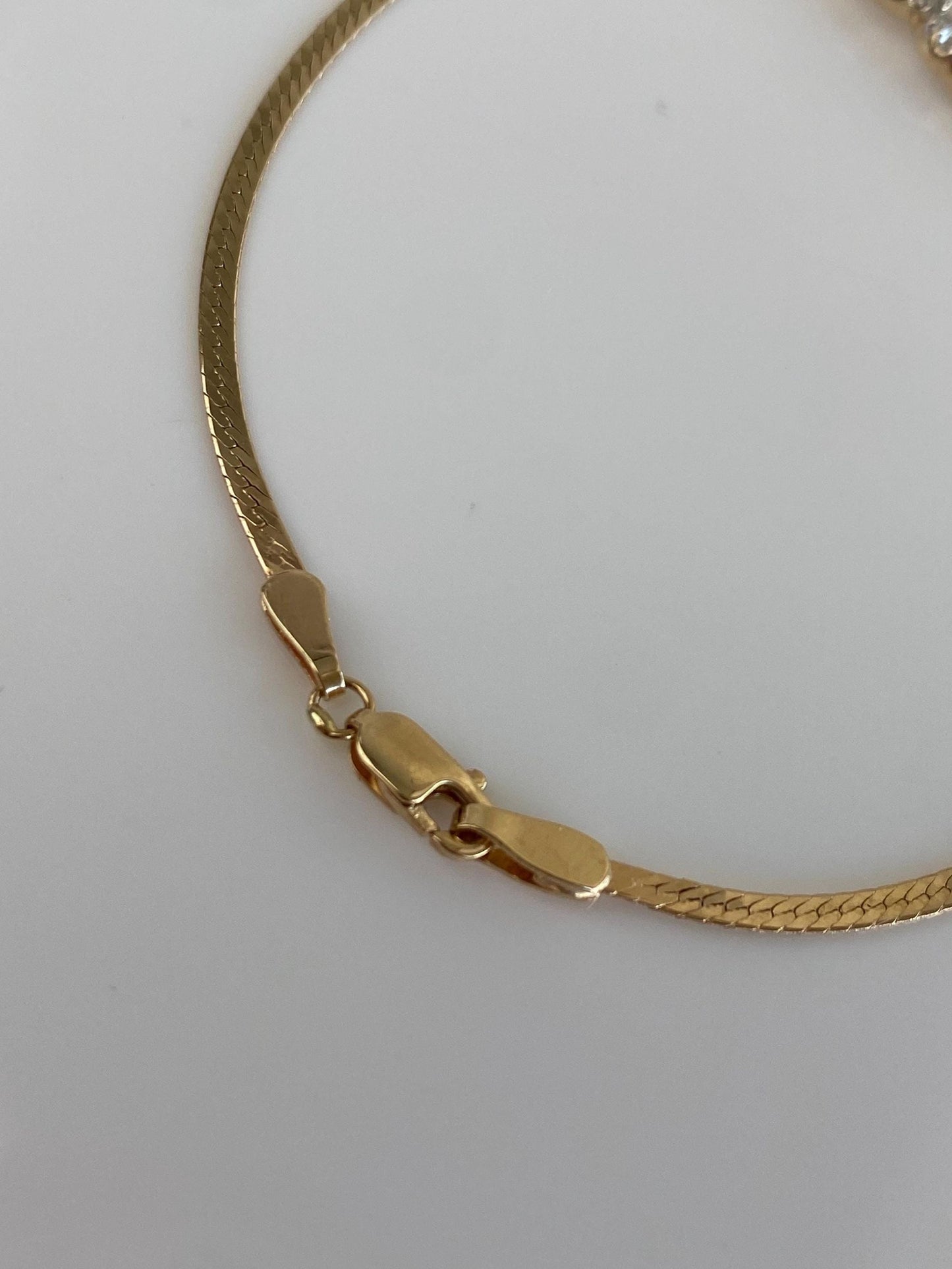 Vintage Solid 14k White & Yellow Gold Diamond Heart Flat Chain Bracelet - 6.5 inches