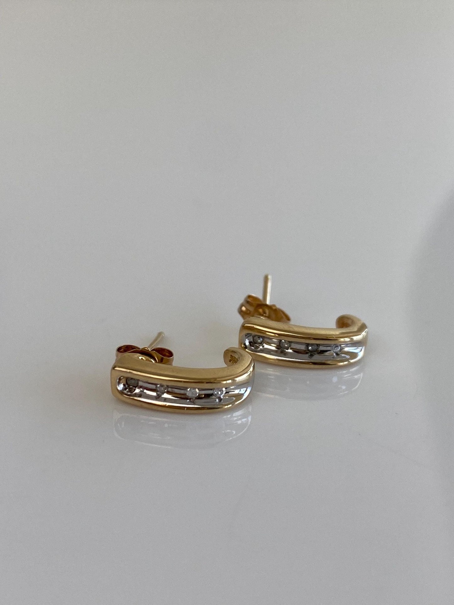 Vintage Solid 10k White & Yellow Gold Diamond Drop Earrings