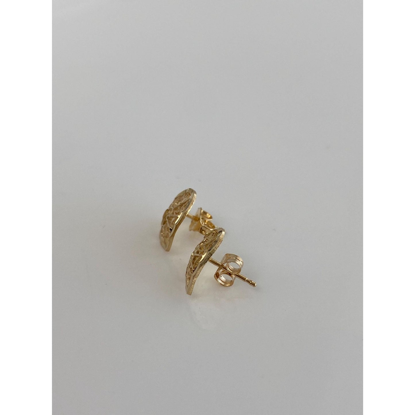 Solid 14k Yellow Gold Filigree Heart Stud Earrings