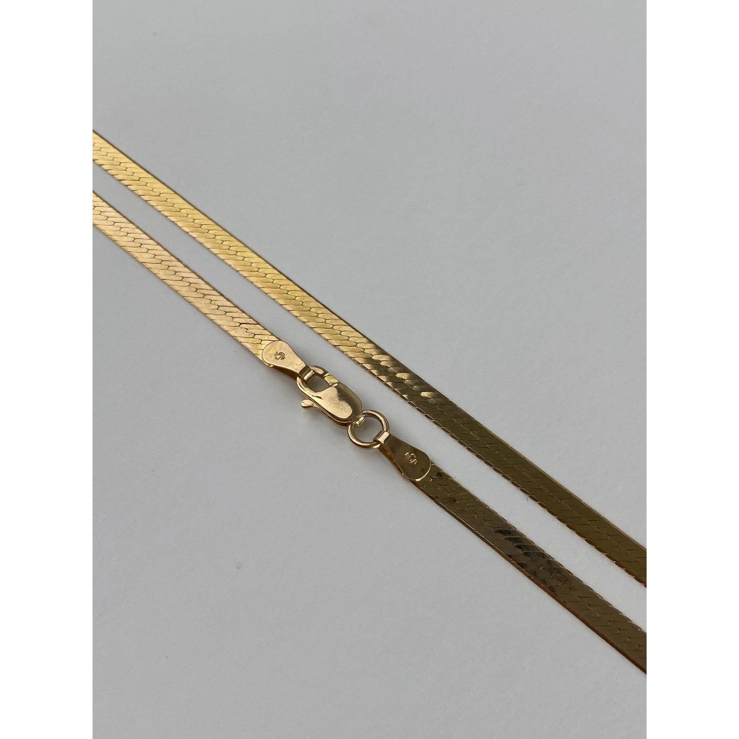 Vintage Solid 14k Yellow Gold Long Herringbone Chain Necklace - 30 inches