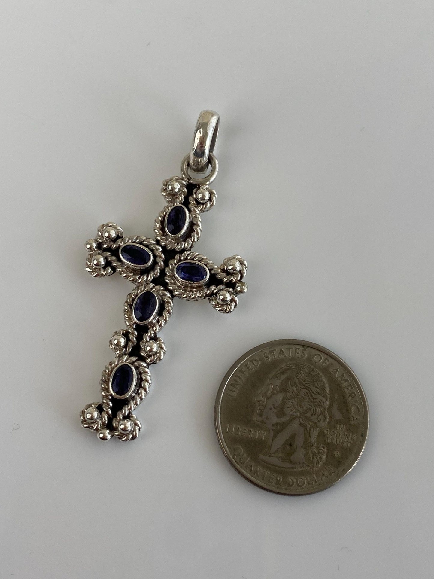 Vintage Solid Sterling Silver Purple Cubic Zirconia Cross Charm