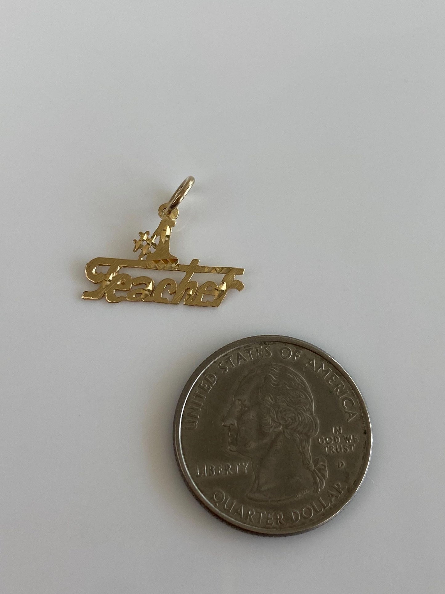 Solid 14k Yellow Gold '#1 Teacher' Charm