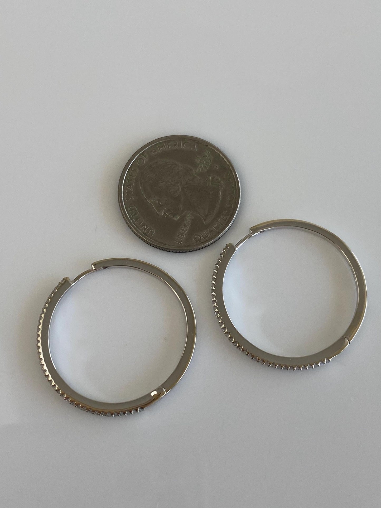 Vintage Solid 14k White Gold Diamond Hoop Earrings