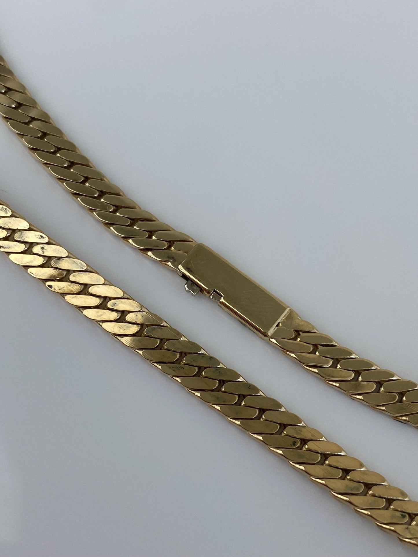 Vintage Solid 14k Yellow Gold Chunky Flat Curb Chain Necklace - 16.25 inches