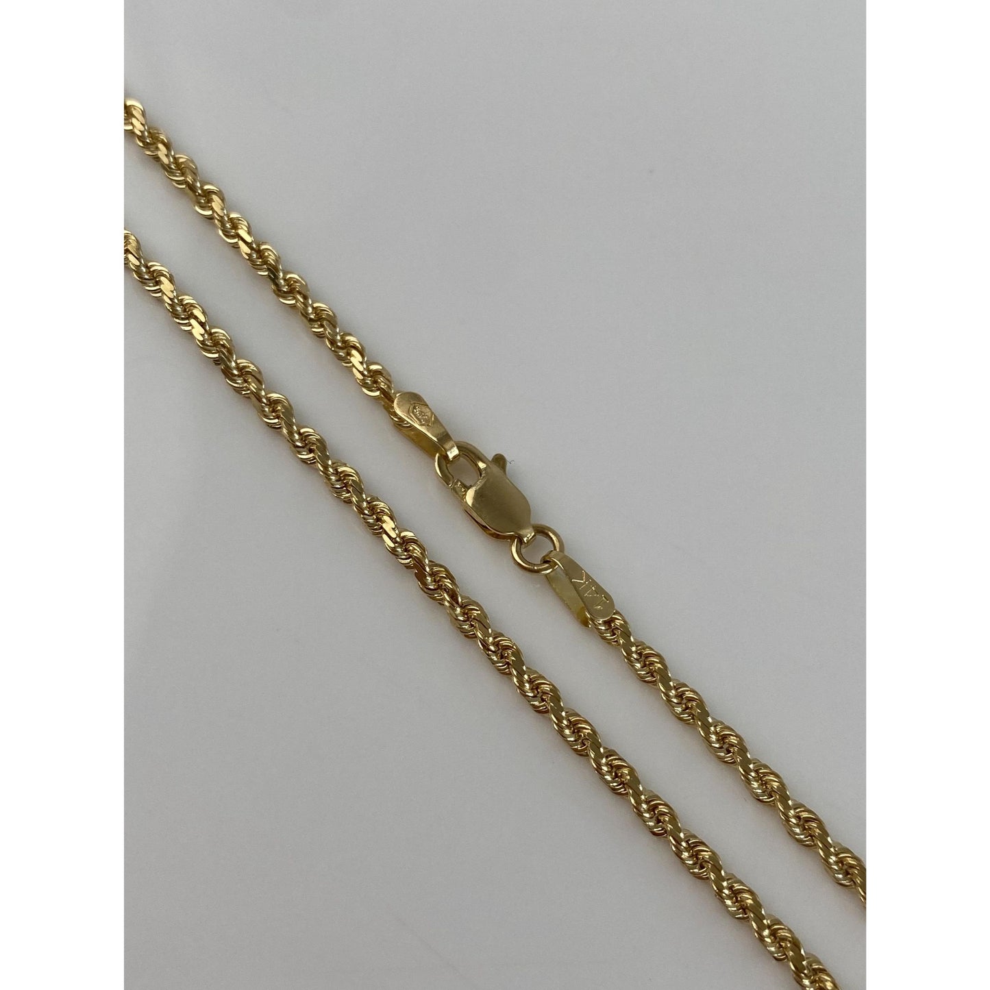 Vintage Solid 14k Yellow Gold Slim Diamond Cut Rope Chain Necklace - 19.75 inches