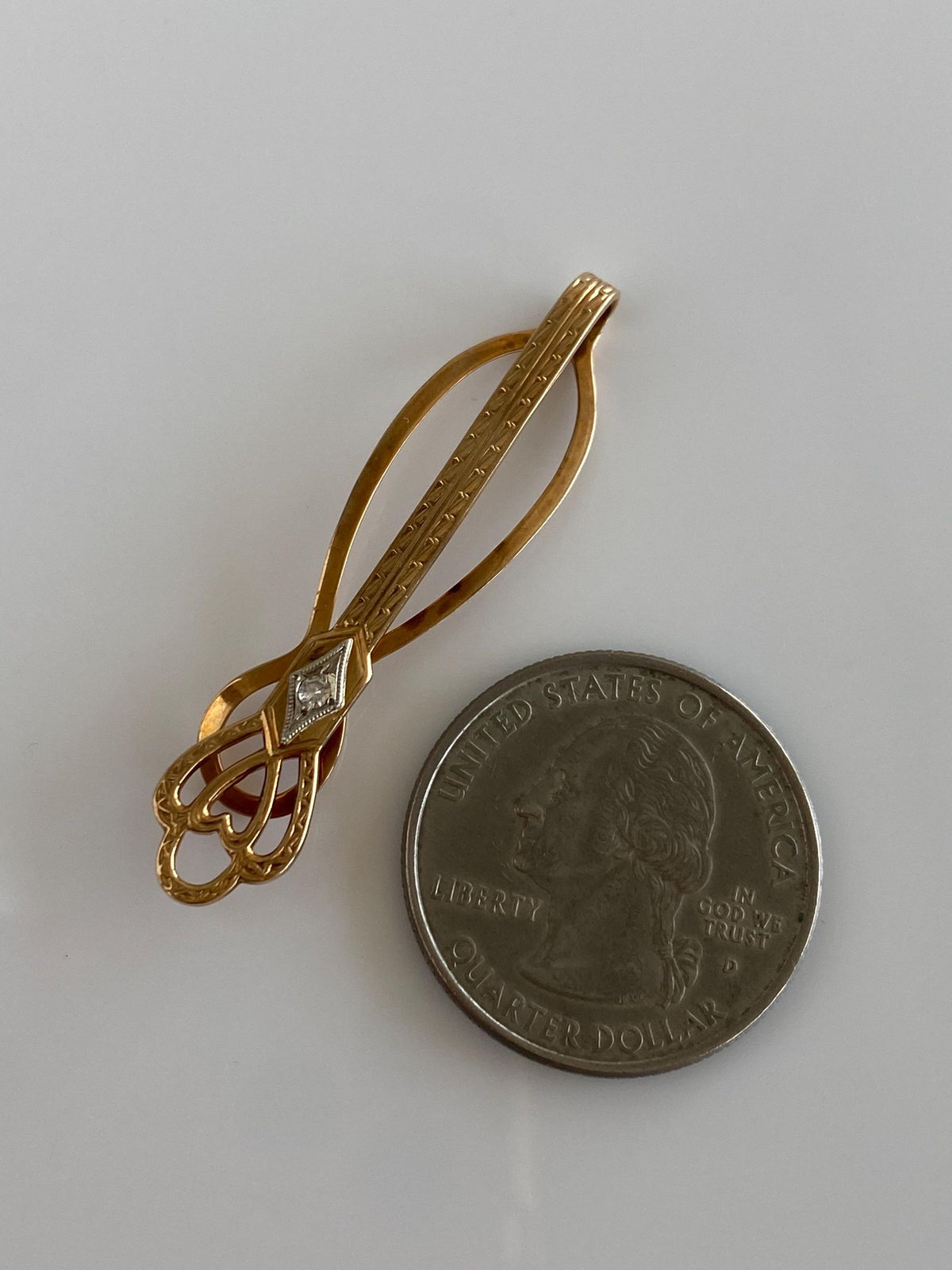 Vintage Solid 14k White & Yellow Gold Diamond Designed Money Clip