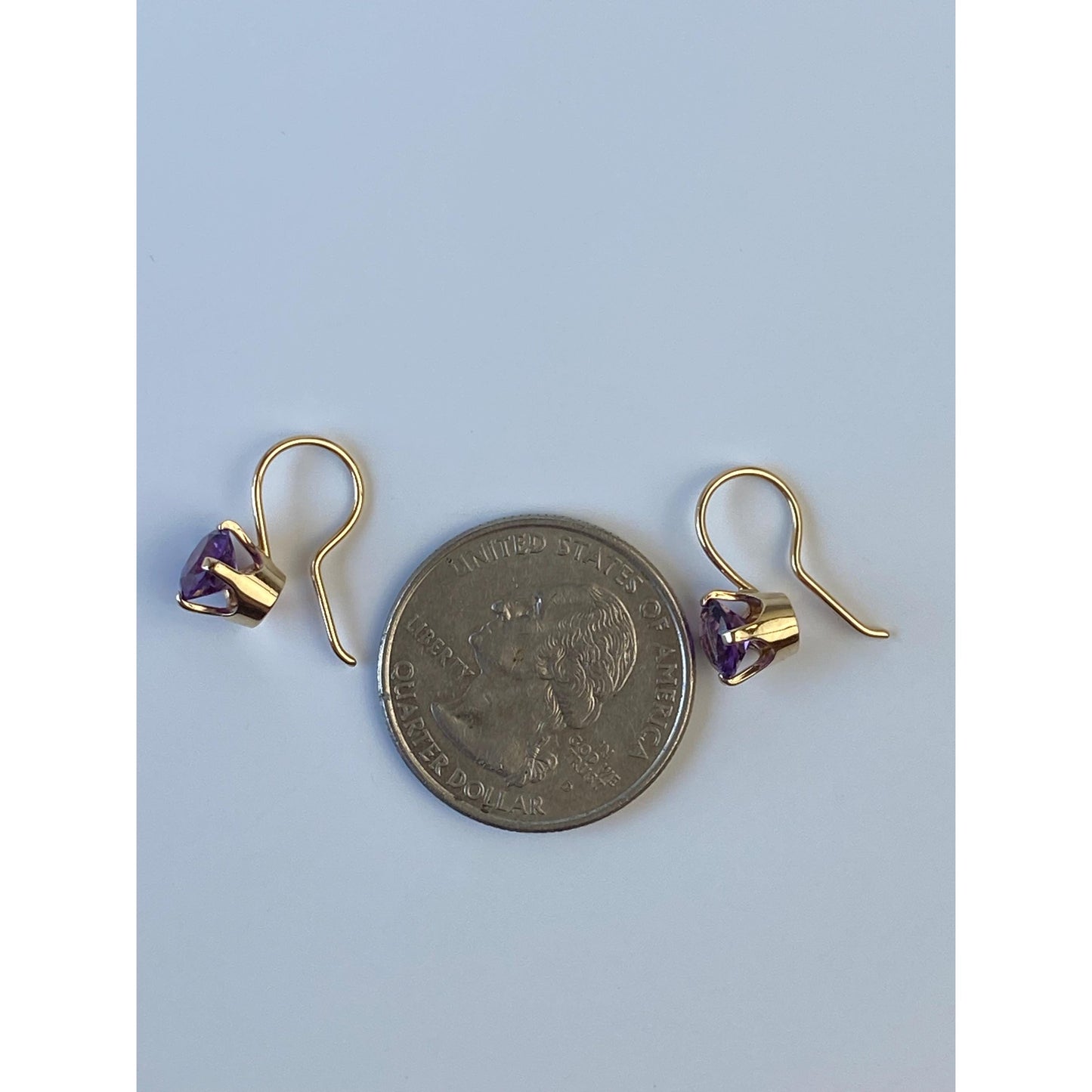 Vintage Solid 14k Yellow Gold Amethyst Dangle Earrings