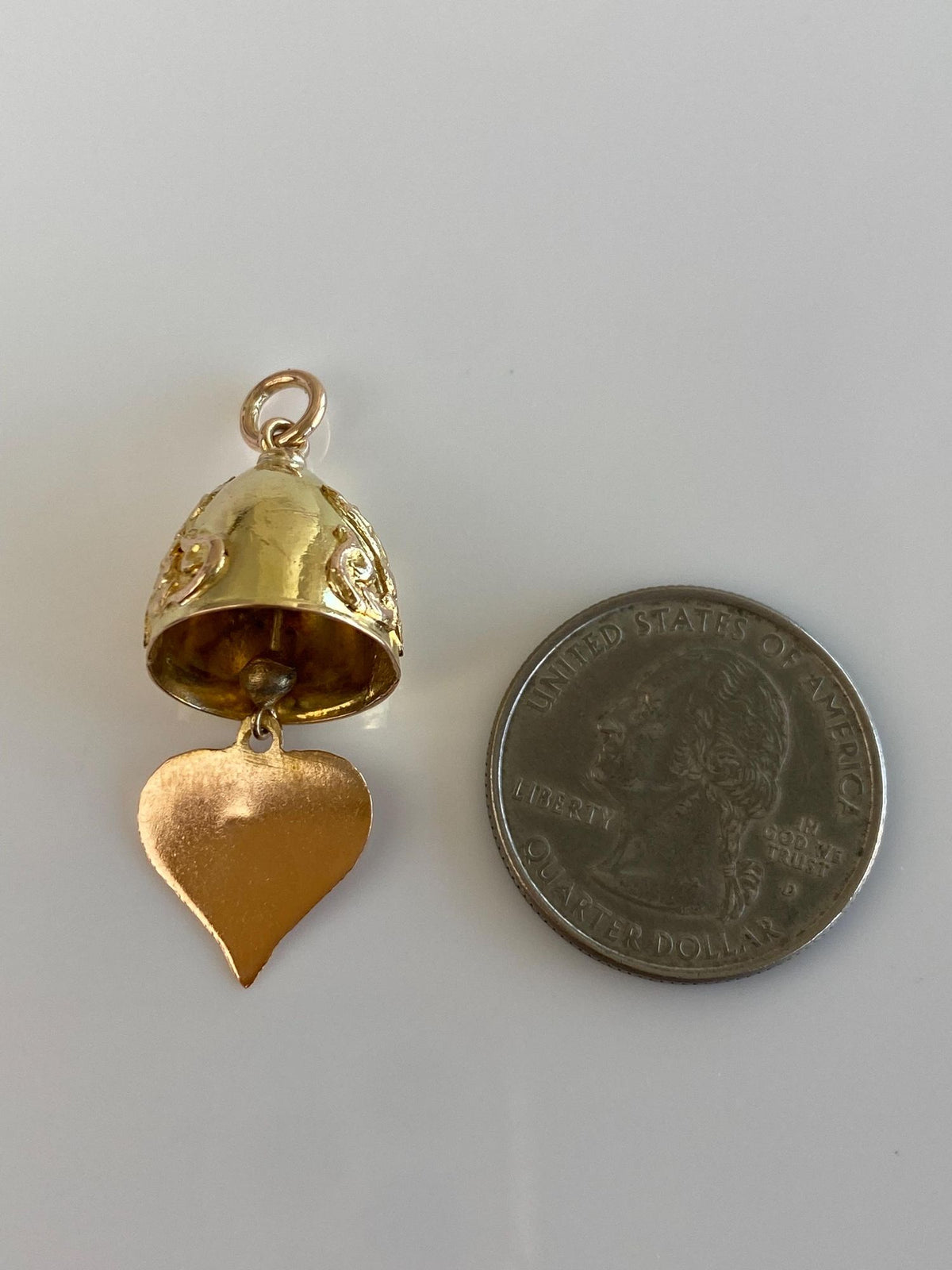 Vintage Solid 14k Yellow Gold Thai Bell Heart Charm