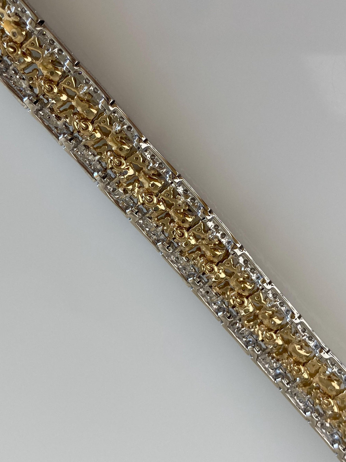 Vintage Solid 14k White Gold Clear Yellow Brown Champagne Diamond Link Bracelet - 7 Inches