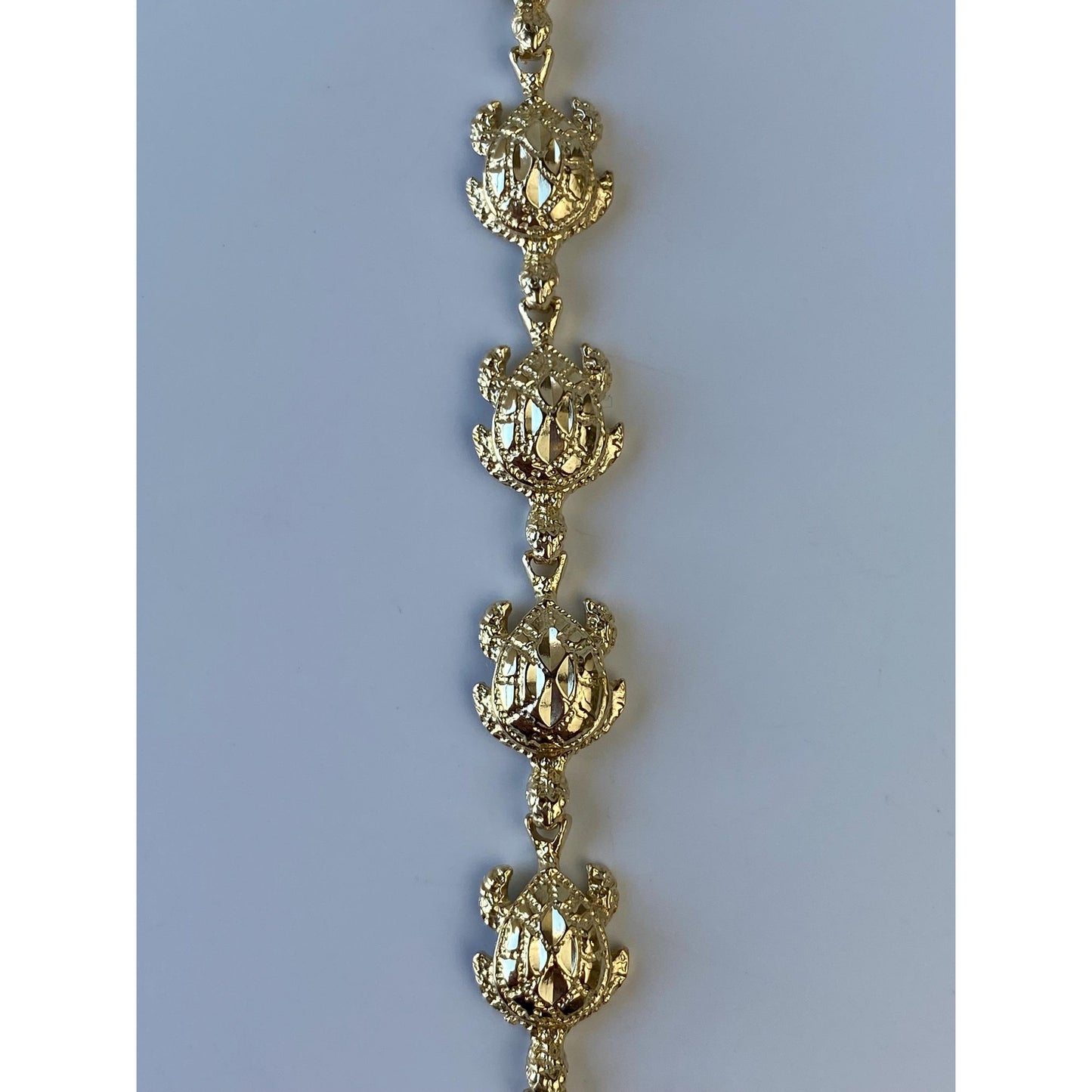 Vintage Solid 14k Yellow Gold Diamond Cut Sea Turtle Bracelet - 7.25 inches