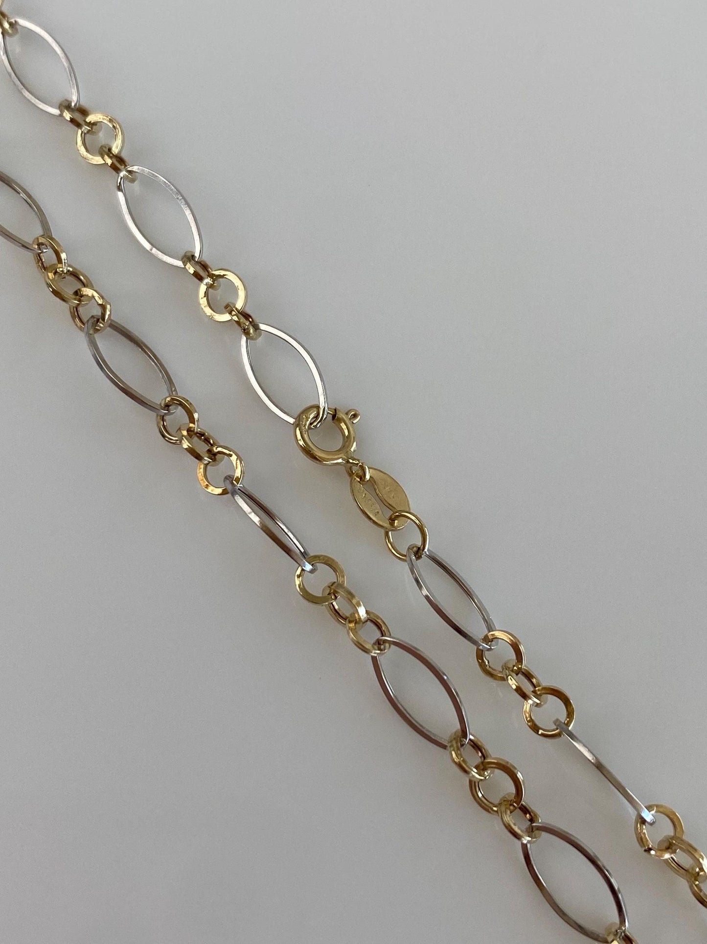 Vintage 14k White & Yellow Gold Fancy Link Necklace - 22.25 inches