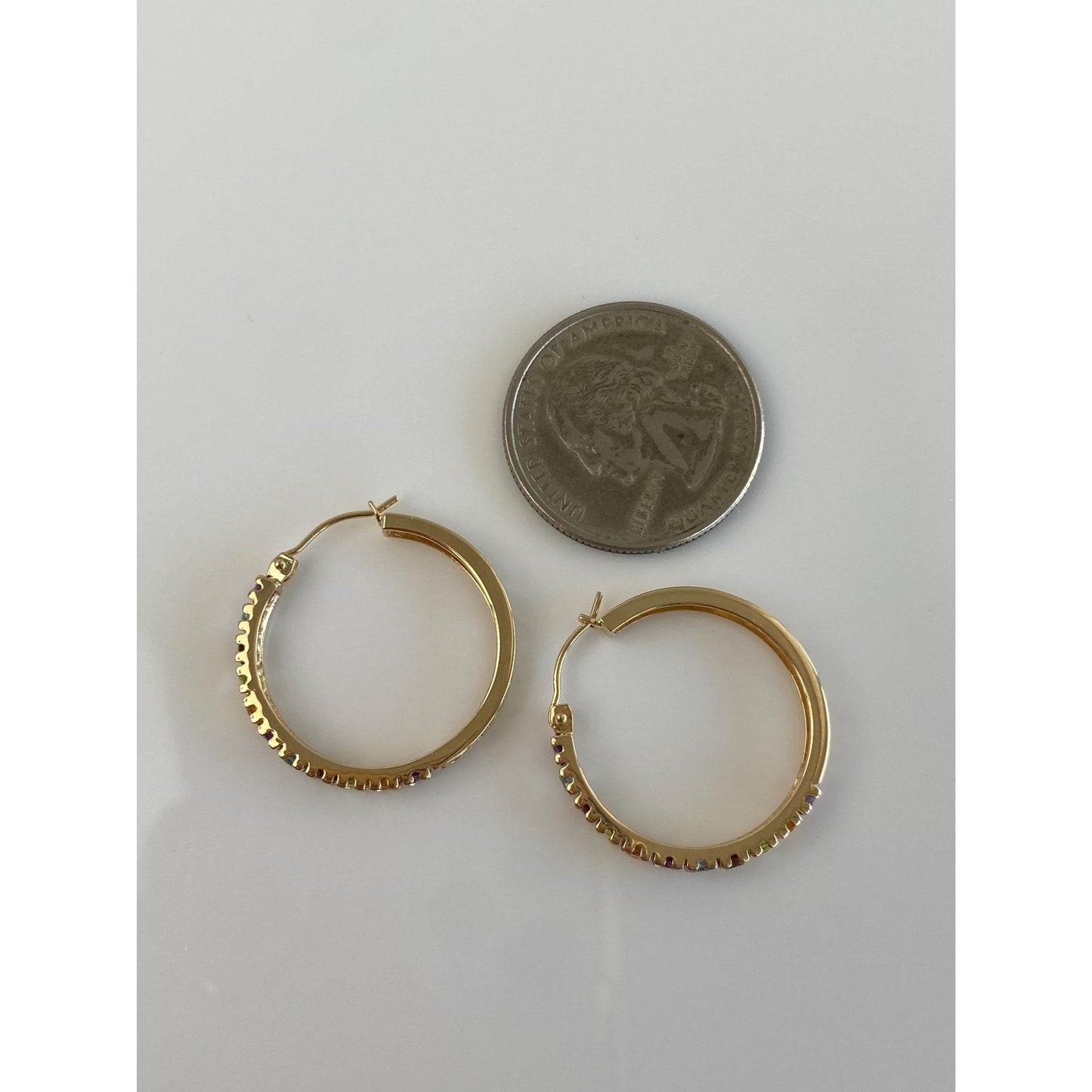 Vintage Solid 14k Yellow Gold Garnet Aquamarine Citrine Peridot Amethyst Hoop Earrings