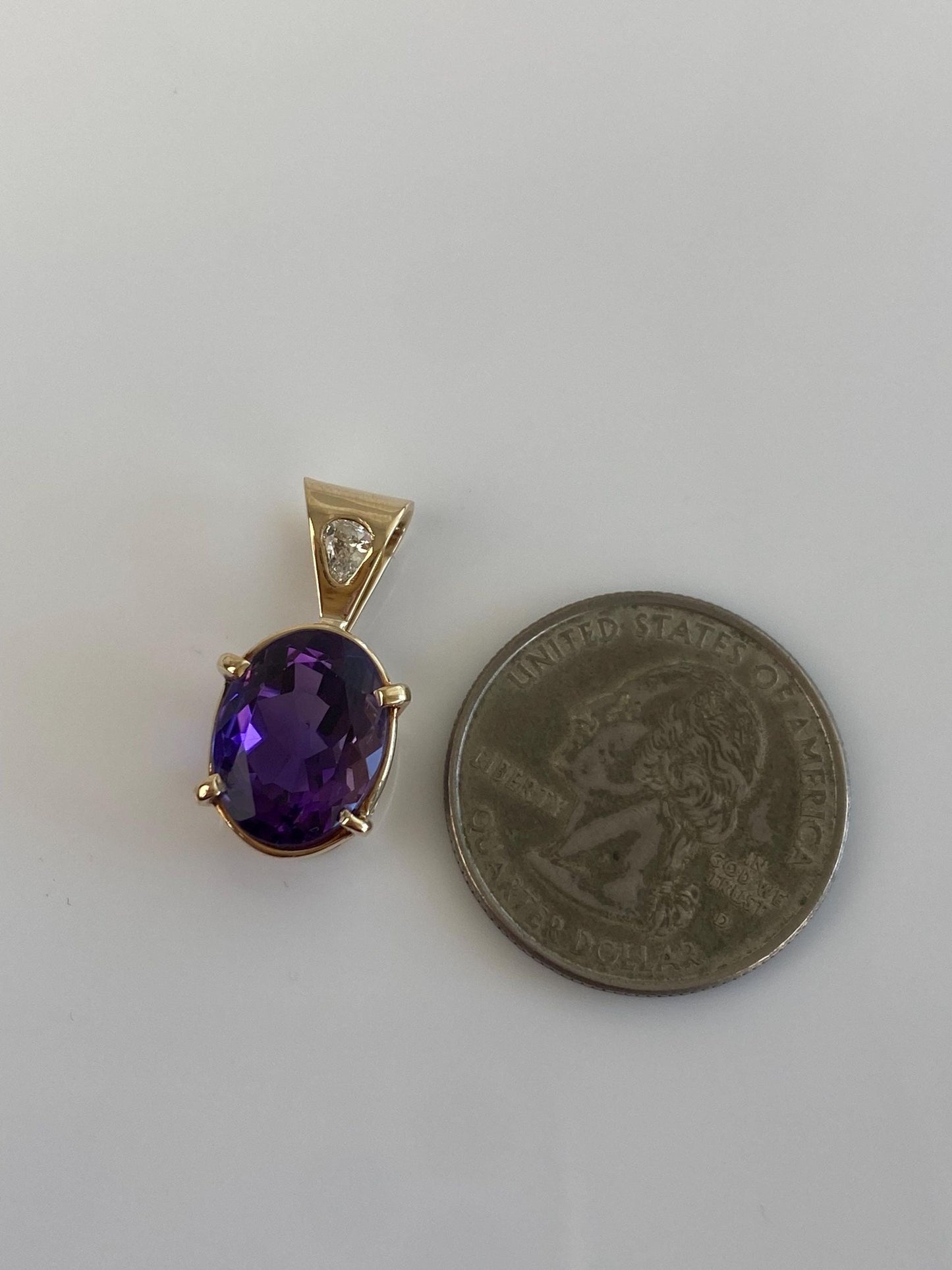 Vintage Solid 14k Yellow Gold Diamond Amethyst Charm