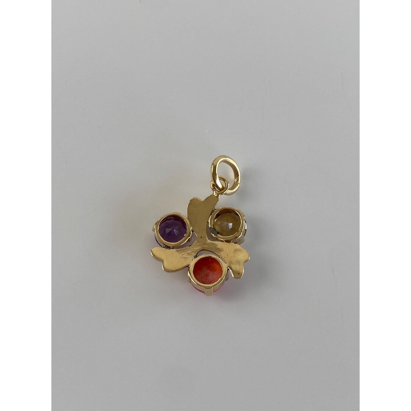 Vintage Solid 14k Yellow Gold Coral Amethyst Colored Spinel Charm