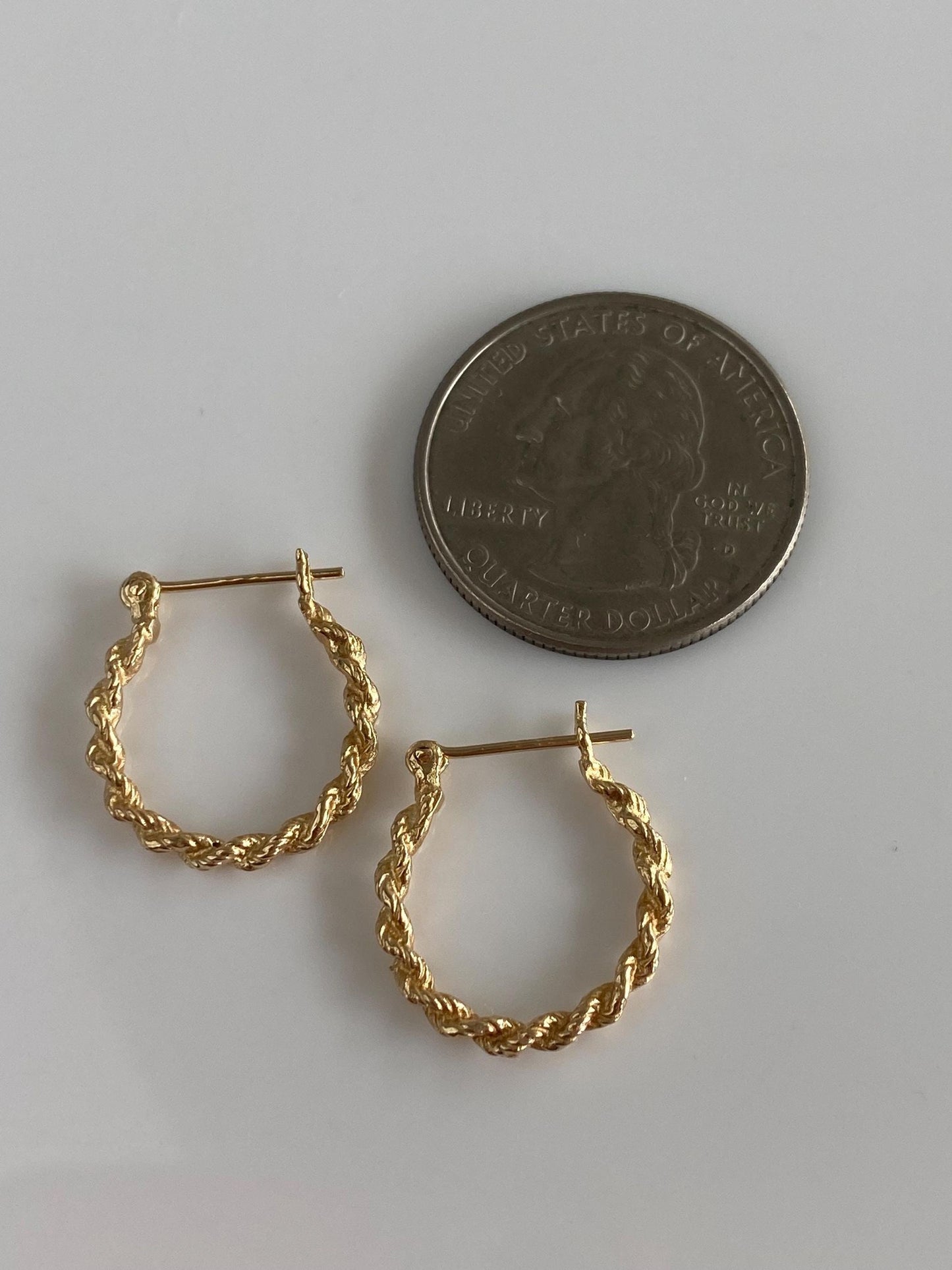 Solid 14k Yellow Gold Rope Chain Hoop Earrings