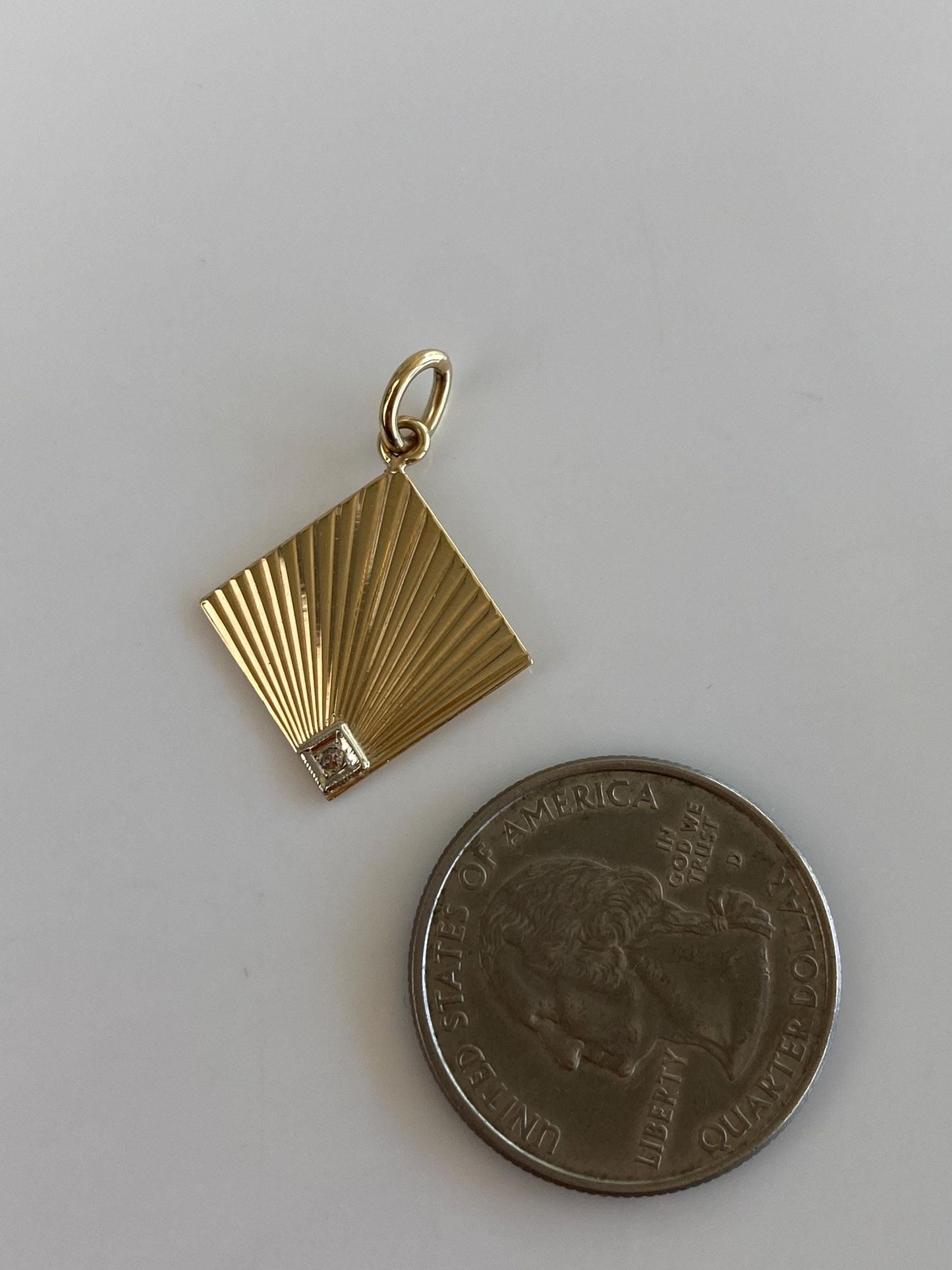 Solid 14k White & Yellow Gold Diamond Engine Turned Square Cufflink Conversion Charm