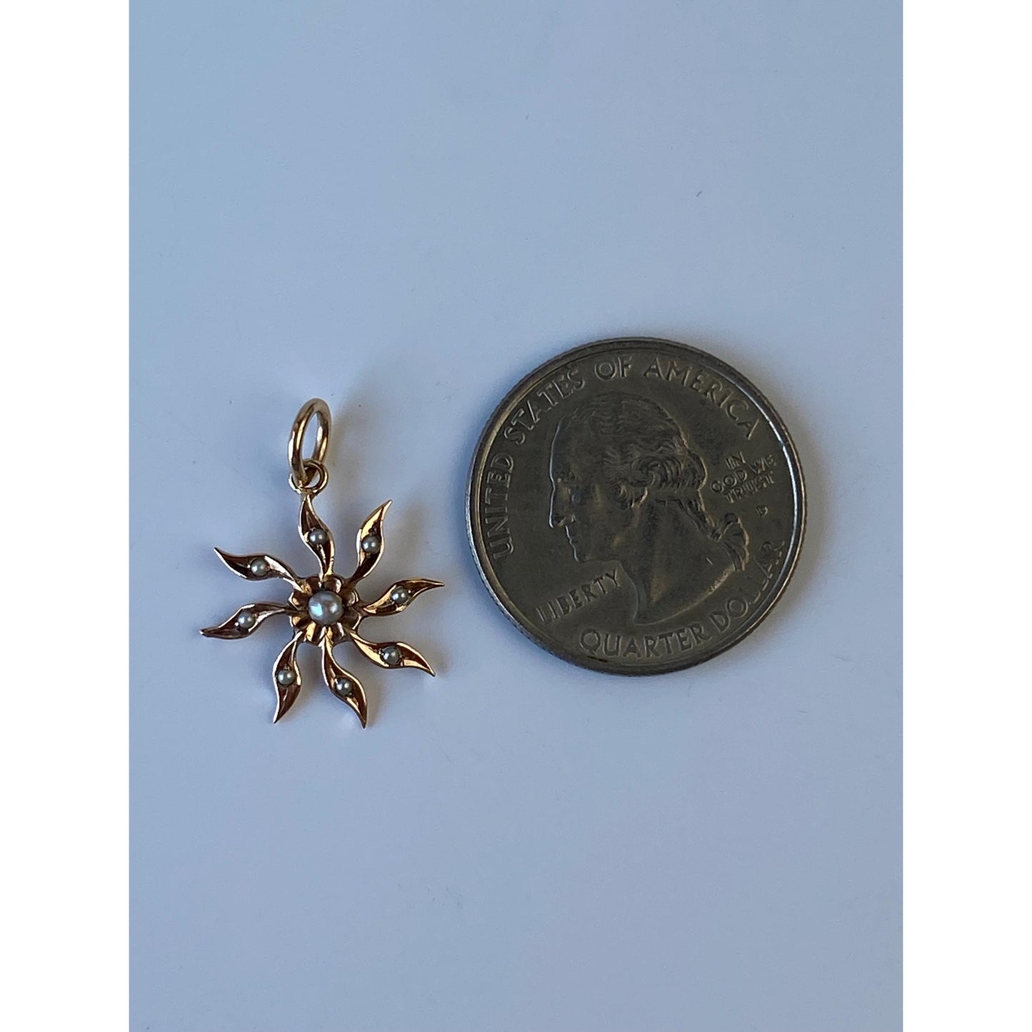 Vintage Solid 10k Rosey Gold Seed Pearl Sun Stick Pin Conversion Charm