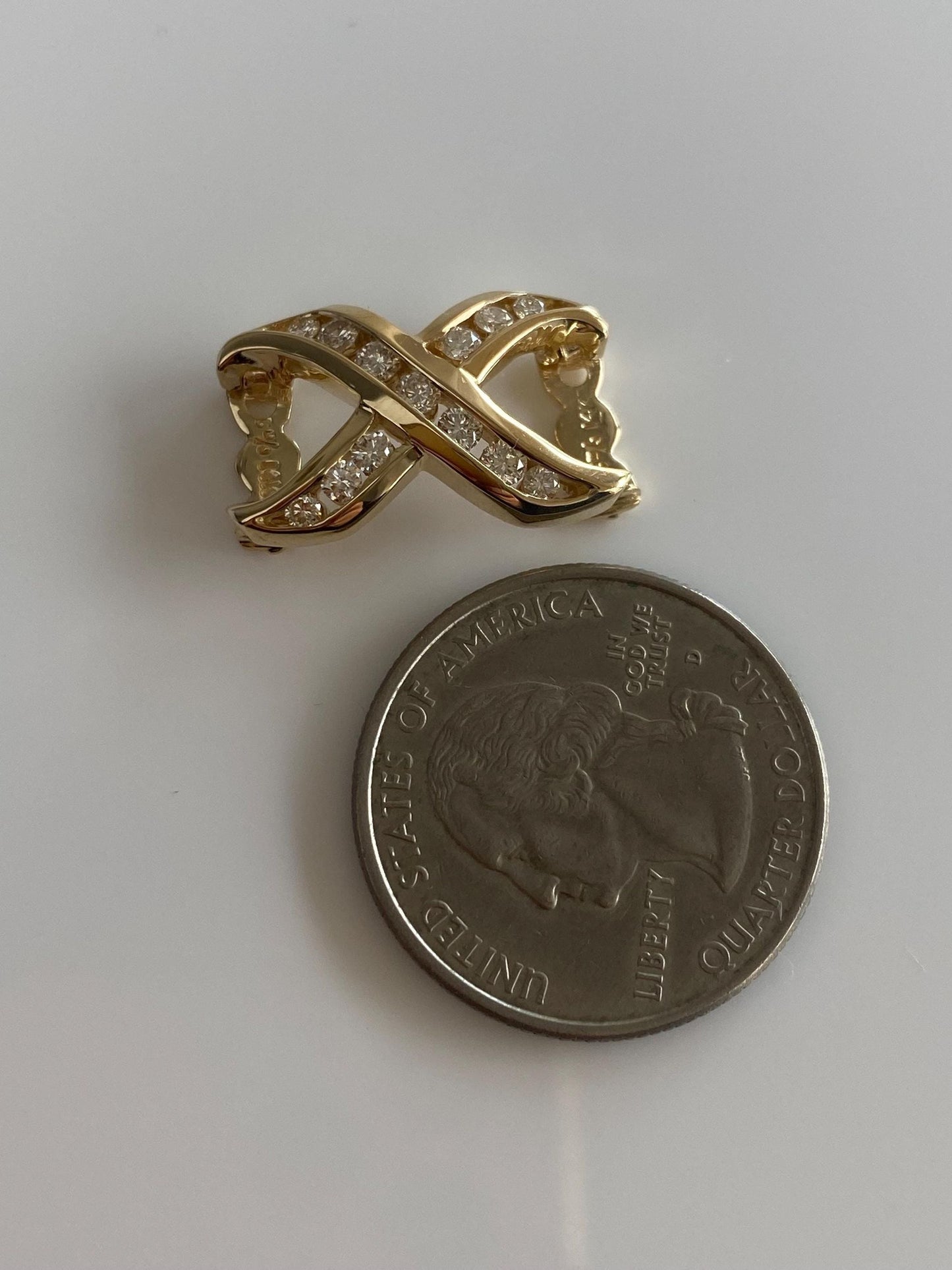 Solid 14k Yellow Gold Diamond X Slide Charm