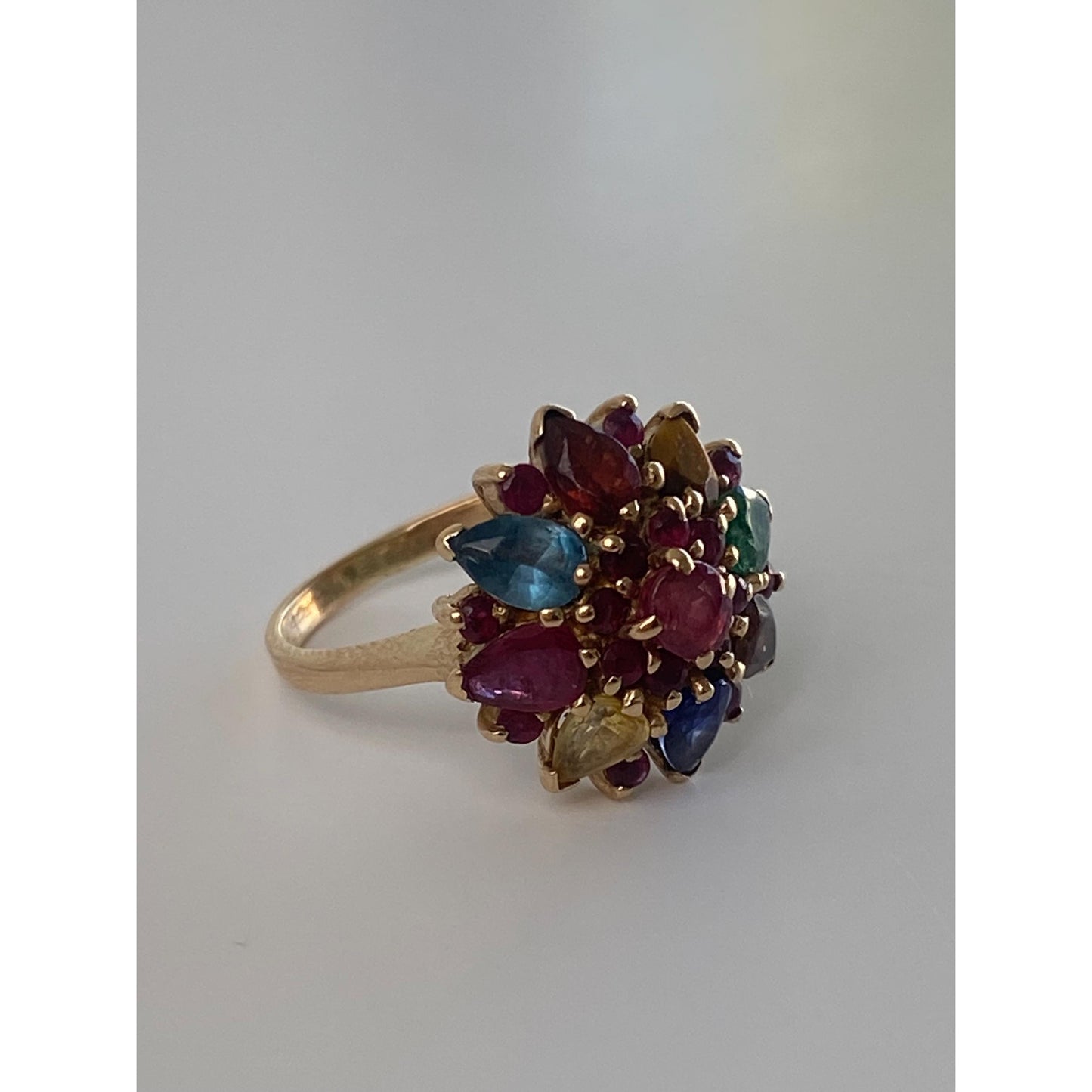Solid 14k Yellow Gold Colored Spinel & Quartz Ring - Size 2