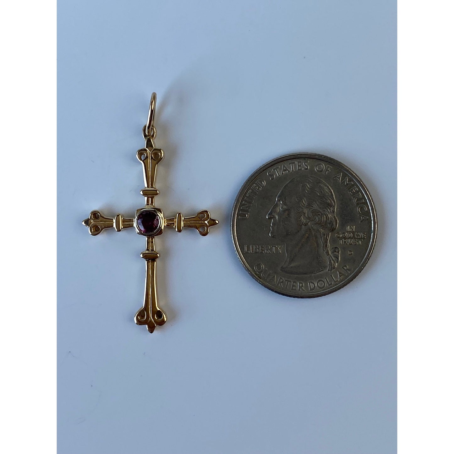Solid 14k Yellow Gold Pink Spinel Cross Charm
