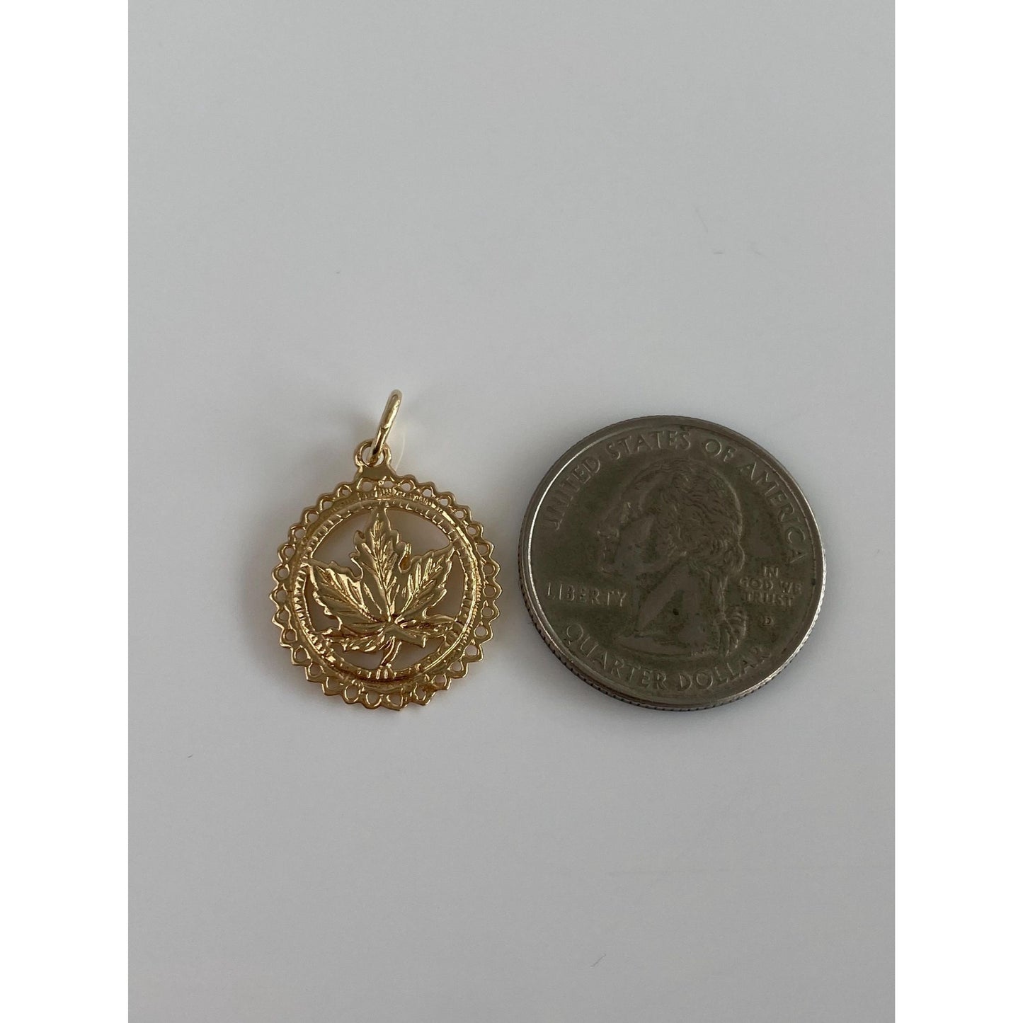 Solid 14k Yellow Gold Maple Leaf Charm