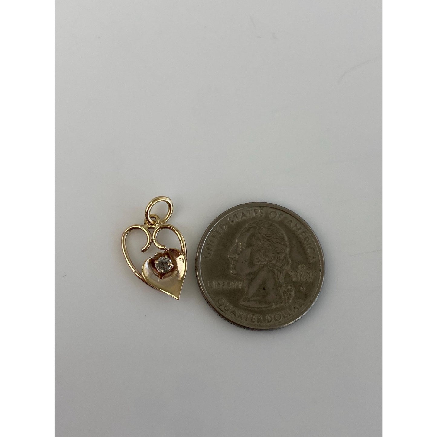 Solid 14k Yellow Gold Cubic Zirconia Abstract Heart Charm