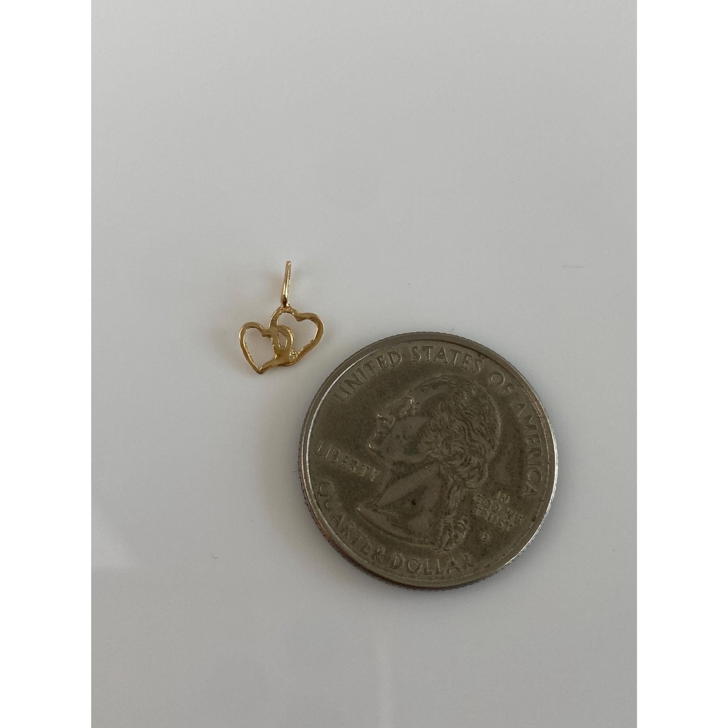 Solid 14k Yellow Gold Hearts Charm