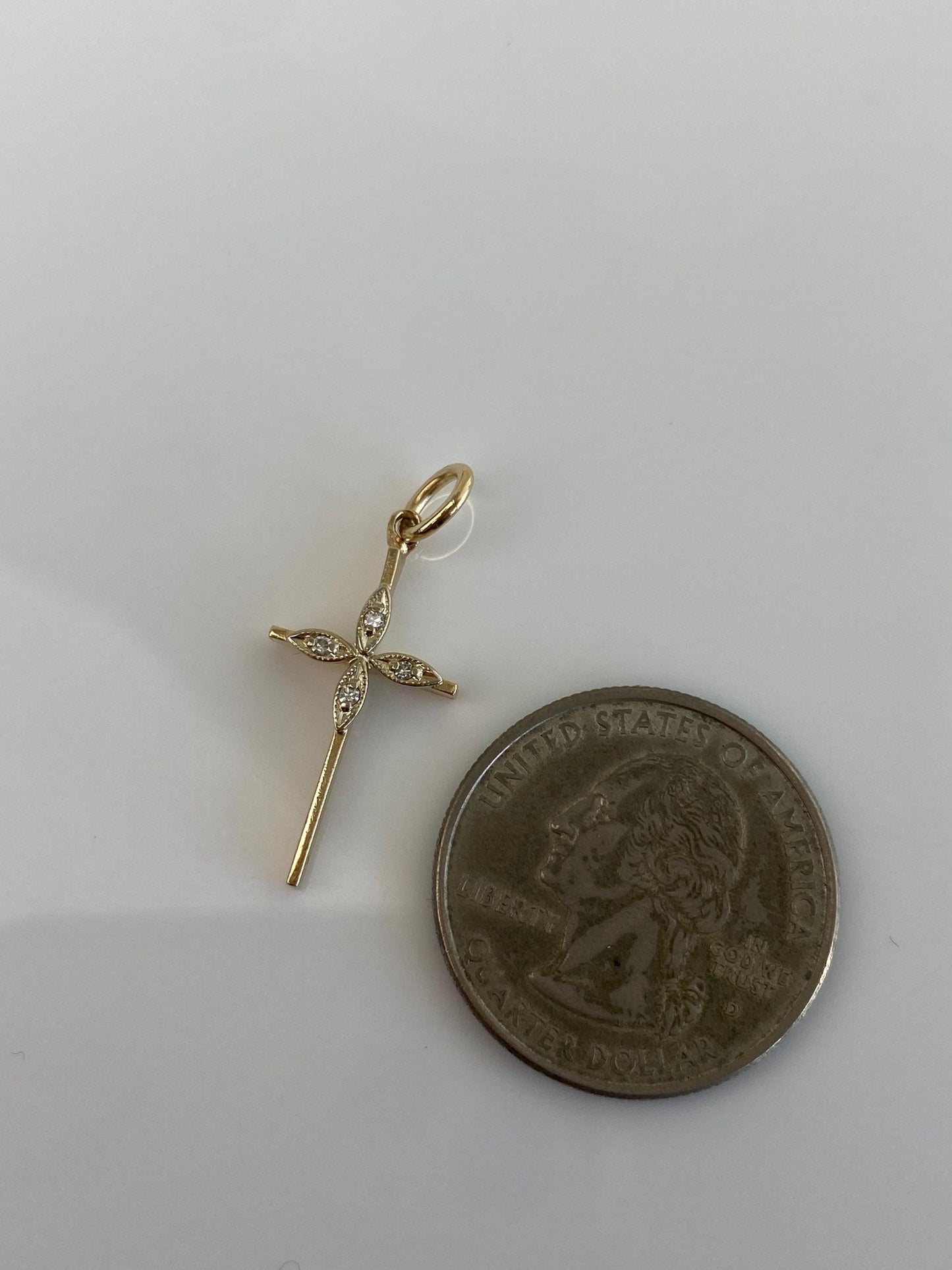 Vintage Solid 14k White & Yellow Gold Diamond Cross Charm