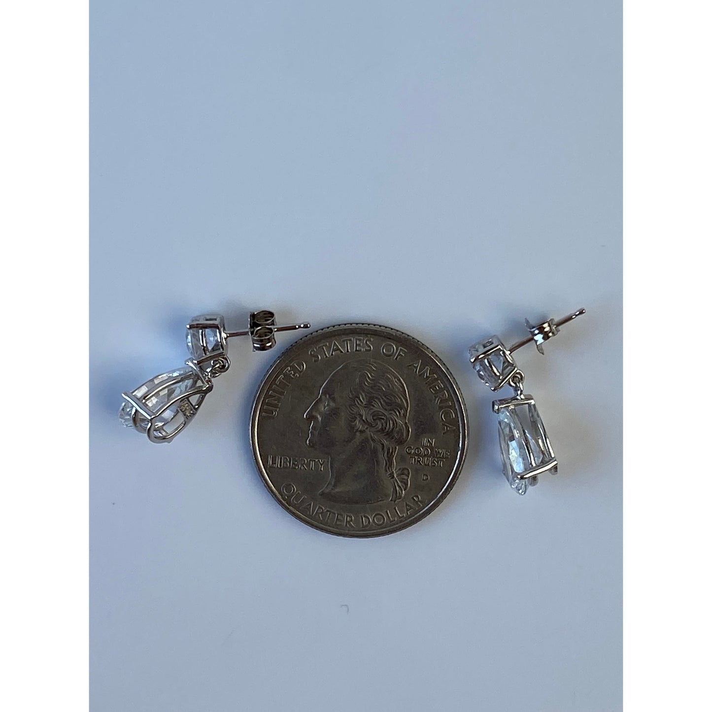 Solid 14k White Gold Cubic Zirconia Dangle Stud Earrings