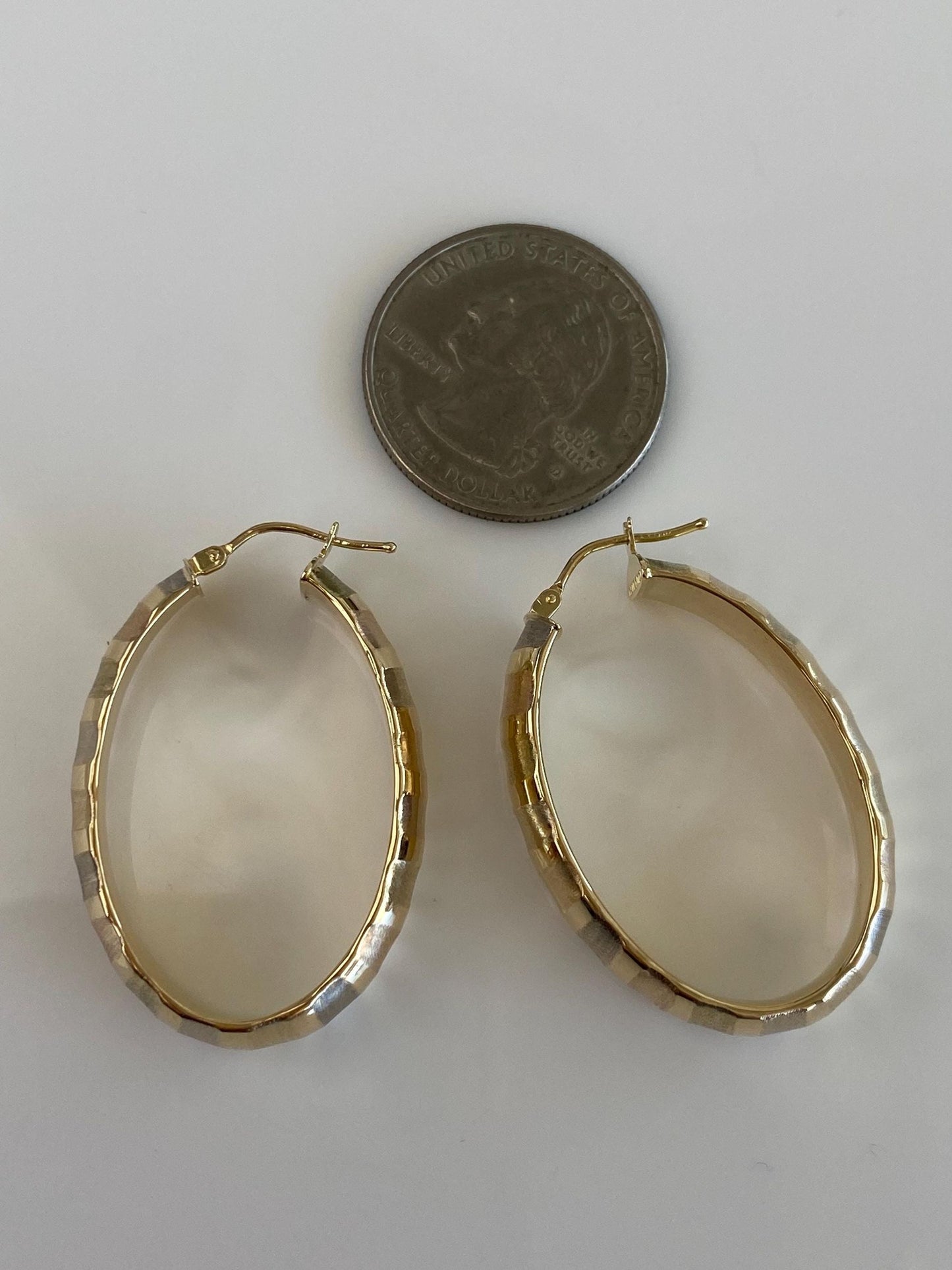 Vintage 14k Tri Tone Gold Textured Oval Hoop Earrings