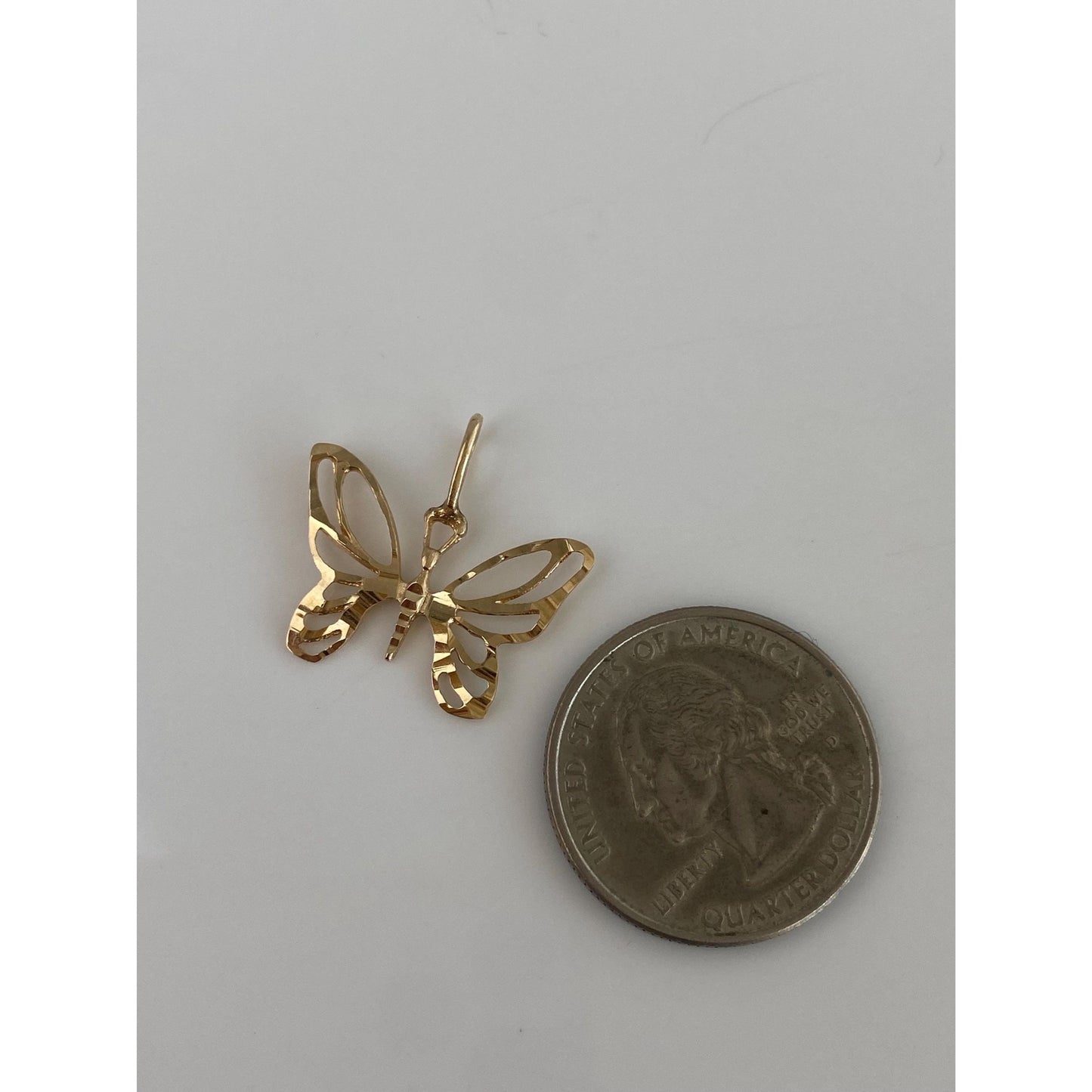 Vintage Solid 14k Yellow Gold Diamond Cut Butterfly Charm