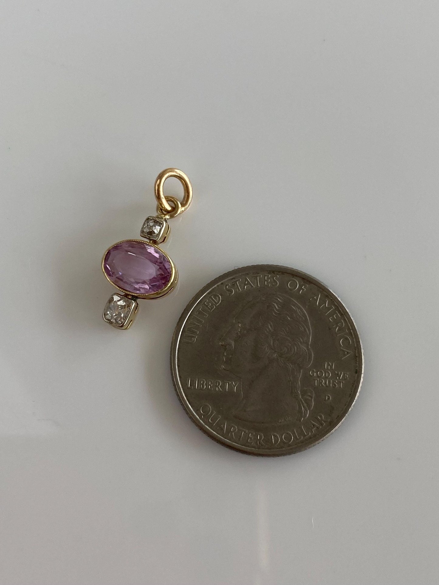 Vintage Solid 14k Yellow Gold Old Mine Cut Diamond Pink Spinel Charm