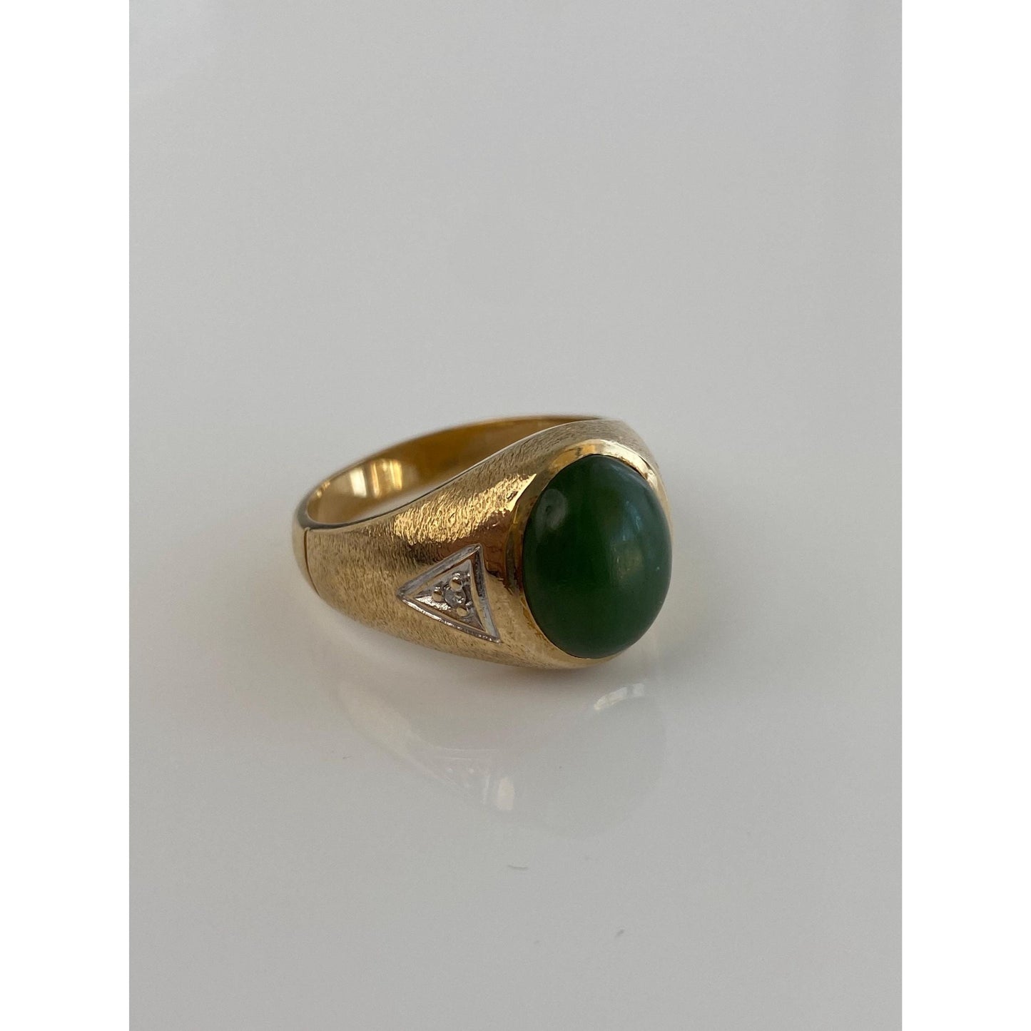 Solid 10k White & Yellow Gold Diamond Nephrite Signet Ring - Size 9.5